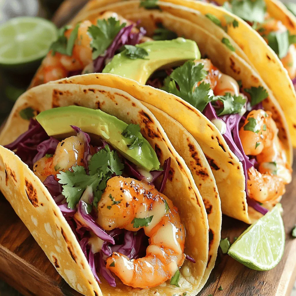 - 1 lb large shrimp, peeled and deveined - 4 tablespoons unsalted butter - 3 cloves garlic, minced - 1 teaspoon paprika - 1 teaspoon cayenne pepper (optional for heat) - Salt and pepper to taste - 8 small corn tortillas - 1 cup shredded red cabbage - 1 avocado, sliced - Fresh cilantro for garnish - Lime wedges for serving If you can't find large shrimp, use medium shrimp instead. They work well too. You can swap unsalted butter for olive oil for a lighter option. For a twist, try using lime juice instead of garlic for a fresh zing. If you want to skip the spicy kick, leave out the cayenne pepper. You will need an air fryer for cooking the shrimp. A small saucepan helps melt the butter and mix in flavors. A large bowl is essential for tossing the shrimp with the garlic butter. Lastly, keep a spatula handy for easy serving and taco assembly. First, grab a small saucepan. Melt 4 tablespoons of unsalted butter over medium heat. Add 3 cloves of minced garlic, 1 teaspoon of paprika, and optional cayenne pepper. This mix gives the shrimp great flavor. Stir and cook for 2 to 3 minutes. The garlic should smell nice. Once done, take it off the heat and set it aside. Next, you need a large bowl. Add 1 pound of peeled and deveined shrimp. Pour the garlic butter mixture over the shrimp. Toss well to coat every shrimp. Add salt and pepper to taste. This mix will make your shrimp tasty and flavorful. Now, it’s time for the air fryer. Preheat it to 400°F (200°C) for about 5 minutes. Place the shrimp in the basket in a single layer. Make sure they are not crowded. Air fry for 6 to 8 minutes. Shake the basket halfway through. The shrimp should turn pink and be cooked through. While the shrimp cook, warm 8 small corn tortillas in a dry skillet. Heat them for about 30 seconds on each side. This makes them soft and easy to fold. To assemble, place a few shrimp on each tortilla. Top with shredded red cabbage and slices of avocado. Finish by adding fresh cilantro. Serve with lime wedges for extra zest. Enjoy your delicious tacos! To get juicy shrimp, start with large, fresh shrimp. Look for shrimp that are pink and firm. If using frozen shrimp, thaw them in cold water first. Pat them dry to remove excess moisture. When you season shrimp, make sure each piece is coated well with the garlic butter mixture. Air fry them at 400°F for 6-8 minutes. Shake the basket halfway through to cook evenly. Perfect shrimp should turn pink and curl slightly. While garlic and butter give great flavor, you can add more. Try a squeeze of lime juice for zest. You might also use chili powder or cumin for depth. Fresh herbs like cilantro or parsley can bring freshness. Adjust the cayenne pepper to match your heat level. Go light if you're unsure; you can always add more later. Experimenting with flavors makes each taco unique. For warm and soft tortillas, heat them in a skillet. Use medium heat and warm each side for 30 seconds. This makes them pliable and easy to fold. You can also wrap them in foil and keep them warm in the oven. If you prefer a bit of crunch, you can toast them in the air fryer for a minute. Just watch closely so they don’t burn. A good tortilla makes your shrimp tacos even better. {{image_2}} If you want to change up the shrimp, try chicken or fish. Chicken thighs add a nice flavor. Just cut them into bite-sized pieces. I love using white fish like tilapia or cod, too. They cook quickly and soak up the garlic butter well. Tofu is a great choice for a plant-based option. Firm tofu works best. Just make sure to press it to remove excess water. Tacos are fun because you can use many toppings. Sliced jalapeños add a nice kick. Pico de gallo gives fresh flavor and crunch. Try crumbled feta or queso fresco for a creamy touch. You can also use a drizzle of ranch or chipotle sauce for extra taste. Fresh herbs like parsley or chives can brighten up the dish, too. Don't forget lime wedges; they add a fresh zing! You can easily change the heat in these tacos. If you like it spicy, add more cayenne pepper. You can also use hot sauce as a topping. For milder tacos, skip the cayenne altogether. Add sweet bell peppers for flavor without the heat. They are colorful and tasty, perfect for everyone. Always taste as you go, so you get just the right amount of heat. After enjoying your shrimp tacos, you may have some shrimp left over. Store the cooked shrimp in an airtight container. They will stay fresh in the fridge for up to two days. Make sure to cool them before sealing. This keeps them from steaming and getting soggy. To reheat your shrimp, use the air fryer again. Preheat it to 350°F (175°C). Place the shrimp in the basket for about 3-4 minutes. This will warm them up without drying them out. You can also use a skillet over medium heat. Just stir gently until heated through. Avoid the microwave, as it can make the shrimp rubbery. If you want to keep your shrimp longer, freezing is a great choice. Place the cooled shrimp in a freezer-safe bag. Squeeze out as much air as possible before sealing. They will last for up to three months in the freezer. When you’re ready to eat, thaw them overnight in the fridge and reheat as mentioned above. Yes, you can use frozen shrimp. Just thaw them first. Place the shrimp in cold water for about 15-20 minutes. After thawing, pat them dry. This will help the garlic butter stick better. If you don’t have corn tortillas, you can use flour tortillas. Lettuce wraps are a great option too. Both still taste good with the shrimp and toppings. You can even try making your own tortillas for a fun twist. To make the tacos gluten-free, use corn tortillas. Ensure the shrimp seasoning does not contain gluten. Check labels on all ingredients to be safe. Fresh toppings like cabbage and avocado are naturally gluten-free too. Great sides include a fresh salad or Mexican street corn. You can also serve rice or quinoa. These sides add color and balance to the meal. Consider a light salsa or guacamole for extra flavor. This article covered how to make delicious garlic butter shrimp tacos. We talked about the key ingredients and how to prepare them. I shared tips to get perfectly cooked shrimp and ways to make your tacos unique. You also learned about storage options for any leftovers. Cooking should be fun and easy. Try this recipe and make it your own. Enjoy your tasty tacos!