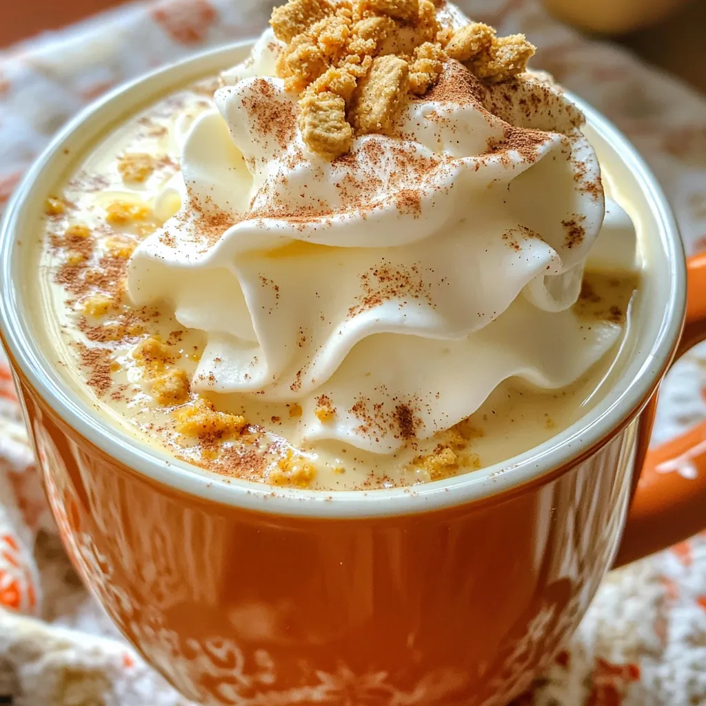 To make Pumpkin Spice White Hot Chocolate, you will need simple and fresh ingredients. Here’s what you need: - 2 cups whole milk - 1 cup heavy cream - 1 cup white chocolate chips - 1/2 cup pure pumpkin puree - 2 teaspoons pumpkin pie spice - 1 teaspoon vanilla extract - Optional toppings: Whipped cream, ground cinnamon, crushed graham crackers These ingredients blend together to create a creamy delight. Whole milk adds richness, while heavy cream makes it smooth. White chocolate chips give it a sweet flavor that pairs well with pumpkin. The pumpkin puree brings warmth, and pumpkin pie spice adds that classic autumn taste. Vanilla extract rounds it all out, giving depth to each sip. Feel free to personalize it with your favorite toppings! Whipped cream on top makes it extra special. A sprinkle of ground cinnamon adds a nice touch. Crushed graham crackers can give it a fun crunch, making every cup unique. Enjoy gathering these ingredients and get ready to create a cozy drink! 1. Start by heating 2 cups of whole milk and 1 cup of heavy cream in a medium saucepan. Use medium heat and stir it occasionally. Heat until it steams, but do not let it boil. 2. Once the milk and cream are warm, add 1 cup of white chocolate chips. Stir until they melt completely and blend smoothly into the milk mixture. This step creates a rich, creamy base for your hot chocolate. 3. Now, it's time to add in the fun flavors! Whisk in 1/2 cup of pure pumpkin puree. This gives your drink that lovely, fall flavor. 4. Next, mix in 2 teaspoons of pumpkin pie spice and 1 teaspoon of vanilla extract. Whisk until everything is well combined. The spices will add warmth, making this drink even cozier. 5. Continue to heat the mixture for another 2-3 minutes. Stir frequently to keep it from sticking to the bottom of the pan. This ensures every sip is warm and delicious. 6. Remove the saucepan from the heat. Carefully pour the hot chocolate into mugs. 7. Top each mug with a generous amount of whipped cream. Sprinkle a little ground cinnamon on top for extra flavor. If you want a fun twist, add crushed graham crackers for a s'mores vibe. 8. Serve immediately and enjoy the cozy flavors of fall! - Choosing the right spices: Use fresh pumpkin pie spice for the best taste. A mix of cinnamon, nutmeg, and ginger works great too. This blend gives warmth and depth to your drink. - Achieving the best texture: Use whole milk and heavy cream to make it rich and creamy. Avoid low-fat options for that cozy, smooth feel. Heat gently to keep it silky. - Adjusting sweetness: Taste your hot chocolate as you go. If you like it sweeter, add more white chocolate chips or a touch of sugar. Start small and keep tasting. - Adding extra flavors: Try a pinch of sea salt to enhance sweetness. You can also add a splash of caramel for a sweet twist. Vanilla paste adds a nice depth too. - Creative toppings and garnishes: Top your drink with fluffy whipped cream. A sprinkle of ground cinnamon adds warmth. For crunch, add crushed graham crackers on top. - Seasonal serving suggestions: Serve in cozy mugs for fall vibes. You can even use pumpkin-shaped mugs for fun. Enjoy it with a slice of pumpkin pie for a perfect pairing! {{image_2}} You can easily swap out the whole milk and heavy cream for dairy-free options. Almond milk is a great choice. It adds a light flavor. Oat milk works well too. It gives a creamy texture that pairs nicely with the pumpkin. Want to kick up the flavor? Add a swirl of caramel or melted chocolate. These flavors mix well with pumpkin spice. You can also experiment with different spices. Try nutmeg or ginger for a unique twist. Each spice adds a new layer of taste. If you love s’mores, you can make this drink into a dessert. Crushed graham crackers add a fun crunch. Just sprinkle them on top of the whipped cream. This creates a delightful combination. You will enjoy the cozy, sweet flavors. To store leftovers, let your Pumpkin Spice White Hot Chocolate cool to room temperature. Pour it into an airtight container. Seal it tight, then place it in the fridge. It stays fresh for up to three days. When you’re ready to enjoy it again, heat it gently. Pour the cold hot chocolate into a saucepan. Warm it on low heat. Stir often until it’s nice and hot. Avoid boiling, as this can change the texture. For the best taste and freshness, consume the hot chocolate within three days. After that, the flavors may fade. Signs of spoilage include an off smell or separation in the mixture. If you see clumps or changes in color, it's best to toss it out. Always check before you sip to keep your experience delicious! How can I make this recipe vegan? To make this recipe vegan, swap out the dairy. Use almond milk or oat milk instead of whole milk. For the cream, try coconut cream or a vegan heavy cream. Replace white chocolate chips with dairy-free options. This keeps the flavor rich and creamy. Can I use regular chocolate instead of white chocolate? Yes, you can use regular chocolate. Just keep in mind that it will change the taste. Dark or milk chocolate will add a different flavor profile. It will also change the color of your drink to a darker shade. How can I adjust the recipe for larger servings? To serve more people, simply double or triple the ingredients. For example, use 4 cups of milk and 2 cups of cream for eight servings. Always adjust your cooking time based on how much you are making. What can I replace pumpkin puree with? You can replace pumpkin puree with butternut squash puree or sweet potato puree. These will give a similar texture and flavor. If you want a lighter taste, use apple sauce for a fruity twist. Alternatives for heavy cream? If you need an alternative for heavy cream, use full-fat coconut milk. It gives a creamy texture and adds a slight coconut flavor. Another option is cashew cream, which is rich and smooth. Best pairings for Pumpkin Spice White Hot Chocolate This drink pairs well with ginger snaps or shortbread cookies. The spices in the cookies complement the hot chocolate nicely. You can also serve it with a slice of pumpkin pie for a festive touch. Can it be served iced? Yes, you can serve it iced! Just chill the drink after making it. Pour it over ice and garnish with whipped cream. This makes for a refreshing treat on warm days while still enjoying pumpkin flavor. This blog post shared how to make a delicious Pumpkin Spice White Hot Chocolate. We covered the key ingredients, clear step-by-step instructions, and tips to enhance flavor. You can customize this drink to suit your taste, with fun variations and presentation ideas. Proper storage will help you keep the leftovers fresh. Remember, making this cozy treat is easy and fun. Enjoy your warm drink, and don’t hesitate to experiment! Your perfect fall drink awaits!
