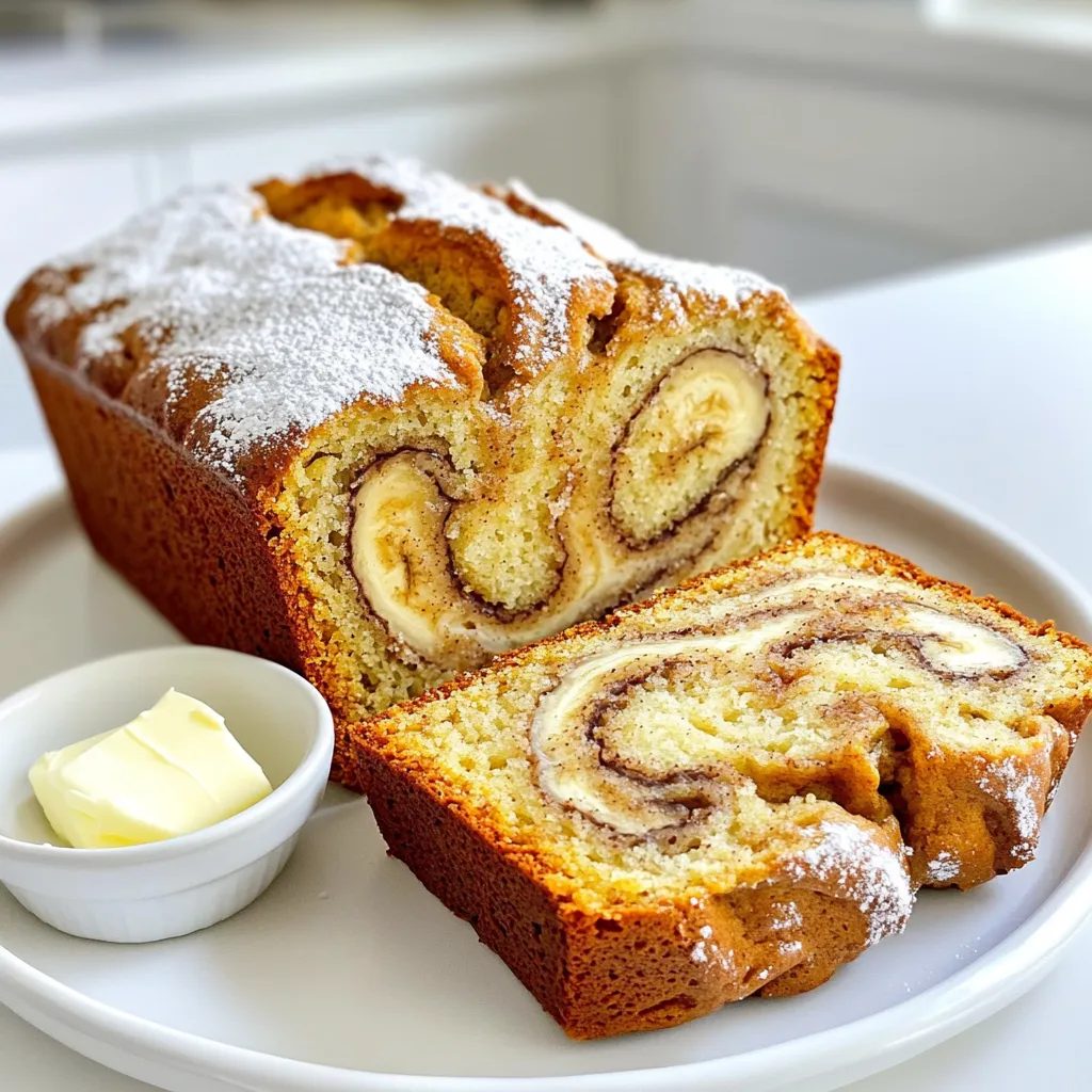 - 3 ripe bananas, mashed - 1/2 cup unsalted butter, melted - 3/4 cup brown sugar, packed - 1 large egg, beaten - 1 teaspoon vanilla extract - 1 teaspoon baking soda - 1/2 teaspoon salt - 1 1/2 cups all-purpose flour - 1/4 cup granulated sugar - 1 tablespoon ground cinnamon - 1/4 cup chopped walnuts (optional) For the banana bread base, you want ripe bananas. They give the best flavor and sweetness. The unsalted butter adds richness, while brown sugar gives a deep, caramel touch. The egg binds everything together, and vanilla adds a warm note. Baking soda helps it rise, and salt balances the sweetness. All-purpose flour provides structure. For the cinnamon swirl, granulated sugar and ground cinnamon create that delicious, sweet spice mix. If you like nuts, adding walnuts gives a nice crunch. This mix will swirl beautifully into the batter, making each slice a treat. Gather all these ingredients before you start. Having everything ready makes baking smooth and fun. First, set your oven to 350°F (175°C). This temperature is perfect for baking. While the oven heats, grease a 9x5-inch loaf pan. You can use butter or cooking spray for this. For extra ease, line the pan with parchment paper. This makes it easy to remove the bread later. In a large bowl, combine the melted butter and mashed bananas. Mix until the mixture is smooth. Next, add the brown sugar, the beaten egg, and the vanilla extract. Stir well to combine everything. Sprinkle the baking soda and salt over the mixture. Mix gently to avoid overmixing. Finally, fold in the all-purpose flour. This step brings it all together. In a small bowl, mix the granulated sugar and cinnamon. This will be your swirl mixture. Pour half of the banana batter into the prepared loaf pan. Sprinkle half of the cinnamon mixture over the top. Use a knife or skewer to swirl it together gently. Add the rest of the banana batter on top. Repeat with the remaining cinnamon mixture, swirling it in again. If you like, sprinkle chopped walnuts on top. They add a nice crunch and flavor. To make banana bread moist, you need ripe bananas. They should be soft and brown. These bananas add sweetness and moisture. Avoid overmixing the batter. Stir gently to keep it fluffy. After baking, let the bread rest. This helps the flavors blend and the texture improve. You can enhance the flavor by adding nuts. Chopped walnuts add a nice crunch. You can also try different sugars. Using coconut sugar gives a unique taste. If you love chocolate, mix in some chocolate chips. They melt and create little bursts of sweetness. For a lovely presentation, slice the banana bread and serve it on a wooden board. Dust the top with powdered sugar for a special touch. Add a small bowl of butter on the side for spreading. This banana bread is perfect for breakfast, brunch, or a snack. Enjoy it warm for the best flavor. {{image_2}} For a gluten-free version, you can use almond flour or a gluten-free blend. If you choose almond flour, you may need to add an extra egg for binding. With a gluten-free blend, check the package for the right moisture level, as some flours absorb more liquid. Start with the same wet ingredients, but watch for a thicker batter. Adjust by adding a tablespoon of milk if needed. To make this banana bread vegan, replace the egg with a flaxseed egg. Mix one tablespoon of ground flaxseed with three tablespoons of water. Let it sit for five minutes to thicken. For butter, use coconut oil or vegan butter. This keeps the rich flavor while making it dairy-free. You can also use almond milk or soy milk for added moisture. Adding chocolate chips to the batter is a great way to enhance flavor. Use semi-sweet or dark chocolate chips for a rich taste. Mix in about 1/2 cup when you fold in the flour. The chocolate pairs well with the sweet banana and cinnamon flavors. You can also sprinkle some on top before baking for a nice touch. To keep your cinnamon swirl banana bread fresh, use airtight containers. This method helps the bread stay moist. If you plan to eat it within a few days, store it at room temperature. Just wrap it in plastic wrap or place it in a container. Avoid the fridge if possible, as it can dry out the bread. If you have leftover slices, you can also freeze them. This is a great way to save your delicious treat for later. Just remember, for the best taste, consume it within three months. To freeze banana bread, first let it cool completely. Then, wrap the loaf tightly in plastic wrap. For added protection, place it in a freezer bag or wrap it in foil. This will help prevent freezer burn. When you are ready to enjoy it, simply take it out of the freezer. Let it thaw in the fridge overnight or on the counter for a few hours. For the best texture, reheat slices in the oven or microwave before serving. Enjoy your warm, fresh banana bread! Yes, you can use frozen bananas. Just defrost them first. The best way is to leave them in the fridge overnight. You can also place them in a bowl of warm water for a quicker method. Frozen bananas may be sweeter than fresh ones. This can change the taste a bit, so you might want to reduce the sugar slightly. To check if your banana bread is done, use a toothpick. Insert it into the center of the loaf. If it comes out clean, your bread is ready. If there’s wet batter on the toothpick, bake it a bit longer. Look for a golden-brown top and firm sides. These signs mean it’s baked well. If you don't have all-purpose flour, there are good substitutes. You can use whole wheat flour for a denser bread. Almond flour is another option; it adds a nutty flavor but may require more moisture. Oat flour works too, giving a soft texture. Just be aware that each substitute may change the taste and texture slightly. In this article, we covered how to make delicious cinnamon swirl banana bread. You learned about the key ingredients, step-by-step instructions, and tips to ensure a moist texture. We also explored variations like gluten-free and vegan options. Lastly, we discussed storage methods to keep your bread fresh. With these insights, you can bake a great loaf to share or enjoy on your own. Embrace your creativity and make this recipe your own. Happy baking!
