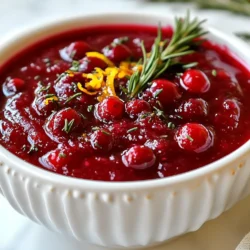 - 12 oz fresh cranberries - 1 cup water - 1 cup granulated sugar - 1 tablespoon fresh rosemary, finely chopped - 1 tablespoon fresh thyme leaves, chopped - Zest of 1 orange - 1 tablespoon orange juice - Pinch of salt Gathering the right ingredients is key. Fresh cranberries give this sauce a bright flavor. Use 12 oz of cranberries. Rinse them well and check for any bad berries. Next, you will need 1 cup of water and 1 cup of sugar. This mix helps the cranberries burst into their sweet, tangy goodness. Herbs add depth. You will want 1 tablespoon each of finely chopped rosemary and thyme. These fresh herbs balance the tart cranberries perfectly. For a citrus kick, zest one orange. You will also use 1 tablespoon of orange juice. The juice brightens the sauce. Finally, a pinch of salt enhances all the flavors. Make sure to weigh your ingredients accurately. Quality matters in every bite. {{ingredient_image_1}} 1. Start by rinsing the fresh cranberries under cold water. 2. Look for any bad berries or stems, and remove them. 3. Measure out 1 cup of water and 1 cup of granulated sugar. 4. Chop 1 tablespoon of fresh rosemary and 1 tablespoon of fresh thyme. 5. Zest one orange and measure 1 tablespoon of orange juice. 6. Gather a pinch of salt to balance the flavors. 1. In a medium saucepan, combine the water and sugar over medium heat. 2. Stir until the sugar fully dissolves. This step is key for a smooth sauce. 3. Add the rinsed cranberries to the saucepan. 4. Bring the mixture to a boil, then reduce the heat to a gentle simmer. 5. Let the cranberries cook for 10-15 minutes. Stir occasionally as they burst. 6. When they pop, the sauce will begin to thicken. 7. Next, stir in the chopped rosemary, thyme, orange zest, and orange juice. 8. Add a pinch of salt, and cook for another 2-3 minutes to blend all the flavors. 1. Remove the saucepan from the heat once done. 2. Let the sauce cool to room temperature. It will thicken further as it cools. 3. Once cooled, transfer the cranberry sauce to a serving bowl or an airtight container. 4. If you want to make it look festive, serve in a decorative bowl. 5. Garnish with a sprig of rosemary or thyme for a lovely touch. To prevent burning the sauce, watch the heat closely. Start with medium heat for dissolving sugar. Once you add the cranberries, reduce the heat to low. This helps the sauce simmer gently. A gentle simmer is best. It allows the cranberries to burst without sticking to the bottom of the pan. The ideal simmering temperature is just below boiling. You want small bubbles forming, not a vigorous boil. This keeps the cranberries intact and helps the flavors blend smoothly. Stir occasionally to ensure even cooking. Balancing sweetness and acidity in your sauce is key. The sugar adds sweetness, while the cranberries bring tartness. Adding the orange zest and juice gives a bright flavor. If your sauce is too sweet, add a bit more orange juice. This can help bring out that tartness. You can infuse additional herbs or spices for more flavor. Try adding a pinch of cinnamon or nutmeg for warmth. If you love a savory twist, consider adding a touch of sage. These small tweaks can elevate your sauce to the next level. Pro Tips Balance the Flavors: Adjust the sweetness by adding more sugar or a splash of vinegar if you prefer a tangy flavor to cut through the sweetness. Herb Variations: Experiment with other herbs like sage or mint for a different aromatic profile that complements the cranberries. Thickening Tip: If you want a thicker sauce, let it simmer longer, or add a cornstarch slurry for quick thickening. Storage Suggestions: Store the sauce in an airtight container in the refrigerator for up to a week, or freeze it for longer storage. {{image_2}} You can change the flavor of cranberry sauce in fun ways. One option is using dried cranberries instead of fresh ones. Dried cranberries offer a sweeter taste. They also add a chewy texture. To use them, soak the dried fruit in warm water or juice for about 15 minutes. This helps them plump up before cooking. Another option is to swap out the herbs for different flavors. Try using sage or mint for a unique twist. These herbs bring their own taste and aroma, making the sauce special. Just remember to adjust the amount based on how strong the flavor is. Cranberry sauce is not just for turkey. You can serve it with many dishes. It pairs well with roasted meats like pork or chicken. The sweet and tangy sauce cuts through rich flavors. It also tastes great with cheese. Try it on a cheese board with creamy brie or sharp cheddar. For a creative serving idea, try using cranberry sauce as a topping for desserts. It works well on vanilla ice cream or yogurt. You can even add it to pancakes for a fruity kick. This sauce adds color and flavor to any meal. To keep your cranberry sauce fresh, use airtight containers. Glass jars or plastic containers work well. When stored properly, this sauce lasts up to two weeks in the fridge. Just make sure to keep it sealed. If you want to store it longer, freezing is a great option. Pour the cooled sauce into freezer bags or containers. Leave some space at the top for expansion. It can stay in the freezer for up to three months. When you're ready to enjoy it, thaw the sauce in the fridge overnight. To reheat, simply warm it gently on the stove over low heat. Stir occasionally until it’s hot. You can also microwave it in short bursts, stirring in between. Enjoy your flavorful sauce anytime! Can I make cranberry sauce ahead of time? Yes, you can make this sauce one or two days before your meal. It tastes great after a day in the fridge. The flavors blend better when it sits. Just store it in an airtight container. Is this sauce suitable for canning? This sauce is not ideal for canning. It has a high sugar level, but low acidity. You should refrigerate it instead. If you want to can sauces, look for recipes made for canning. Can I use frozen cranberries instead? Yes, frozen cranberries work well in this recipe. You do not need to thaw them. Just add them straight to your pot. They may take a little longer to cook. What pairs well with rosemary and thyme in this sauce? Orange zest and juice pair perfectly with rosemary and thyme. Their bright flavors blend nicely. You can also add spices like cinnamon or ginger for warmth. A splash of balsamic vinegar adds depth too. How to adjust the sweetness level for personal preference? You can change the sugar level in this sauce. For less sweetness, cut the sugar by a quarter cup. If you prefer it sweeter, add more sugar in small amounts. Taste as you go to find your perfect balance. This blog post detailed how to make fresh cranberry sauce using simple ingredients. You learned about preparation, cooking, and storing tips. By following the steps, you can create a tasty and versatile dish. Enjoy experimenting with herbs and flavors. Remember, this sauce is great for meals or as a gift. I hope these ideas inspire you to elevate your dining experiences with this delightful recipe!