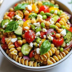 For this Italian High Protein Pasta Salad, I use: - 2 cups chickpea pasta (or any high-protein pasta) - 1 cup cooked and cooled edamame These ingredients boost the protein level. Chickpea pasta is great for texture and taste. Edamame adds a nice crunch and extra nutrients. You can use fresh veggies to make this salad colorful and tasty: - 1 cup cherry tomatoes, halved - 1/2 cup cucumber, diced - 1/2 cup bell pepper, diced - 1/4 cup red onion, finely chopped - 1/2 cup fresh basil leaves, chopped These veggies give the salad sweet and crisp bites. Cherry tomatoes add juiciness, while cucumbers and peppers add freshness. To add some unique tastes, consider these optional ingredients: - 1/4 cup feta cheese, crumbled This cheese can bring a creamy, salty note. It pairs well with the other flavors. You can skip it for a vegan option or switch to a dairy-free cheese for a similar taste. {{ingredient_image_1}} Start by cooking the chickpea pasta. Boil water in a large pot. Add two cups of chickpea pasta. Cook it according to the package instructions until it is al dente. This usually takes about 7 to 10 minutes. Once done, drain the pasta in a colander. Rinse it under cold water to stop the cooking. This keeps the pasta from getting mushy. After rinsing, set the pasta aside to cool. Next, take a large mixing bowl. In this bowl, combine one cup of halved cherry tomatoes, half a cup of diced cucumber, half a cup of diced bell pepper, and a quarter cup of finely chopped red onion. Add one cup of cooked and cooled edamame to the mix. Don't forget to toss in half a cup of chopped fresh basil leaves. These veggies add crunch and flavor to the salad. Now, gently add the cooled chickpea pasta into your vegetable mix. It should blend nicely with the colorful veggies. In a small bowl, whisk together a quarter cup of olive oil and two tablespoons of balsamic vinegar. Add one teaspoon of dried oregano for extra taste. Season with salt and black pepper to your liking. This dressing brings all the flavors together. Once mixed, pour the dressing over the pasta and vegetable mixture. Use a spatula to gently toss everything. Make sure each ingredient is coated well. If you like, sprinkle a quarter cup of crumbled feta cheese on top. Mix it lightly to combine. For the best taste, chill the salad in the fridge for at least 30 minutes. This helps the flavors meld beautifully. To cook pasta well, start with a big pot of boiling water. Add a pinch of salt to enhance the flavor. Use enough water so the pasta can move freely. Check the package for cooking time. I like to cook it al dente, which means it's firm yet tender. Drain the pasta but remember to rinse it under cold water. This stops the cooking and cools it down. When chopping vegetables, use a sharp knife to make it easier. Cut cherry tomatoes in half carefully. For cucumbers and bell peppers, slice them into quarters first. Then, dice them into small pieces. This way, they mix well in the salad. For red onions, chop finely to add a nice bite without overpowering the dish. Keep your fingers tucked in to protect them while you chop. After mixing the salad, chill it for at least 30 minutes. This helps the flavors blend nicely. Serve it cold for a refreshing taste. You can serve it in a large bowl or in individual portions. For a pretty touch, add extra basil leaves on top. A drizzle of olive oil also looks nice and adds flavor. Enjoy your colorful and healthy meal! Pro Tips Chill for Flavor: Allow the pasta salad to chill in the refrigerator for at least 30 minutes before serving to let the flavors meld together for a more harmonious taste. Fresh Ingredients: Use fresh herbs and ripe vegetables for the best flavor and texture in your pasta salad. This will elevate the overall taste and freshness of the dish. Customize Your Protein: Feel free to add in other high-protein ingredients like grilled chicken, tuna, or additional legumes to enhance the protein content and make it more filling. Vegan Option: To make this dish vegan, simply omit the feta cheese or substitute it with a vegan cheese alternative for a creamy texture without dairy. {{image_2}} You can switch up the protein in this salad. Use lentil pasta instead of chickpea pasta. Lentil pasta has a lovely texture and adds great taste. Quinoa is another option. It is high in protein and adds a nutty flavor. You can also toss in cooked chicken or turkey for more protein. If you want a vegan option, skip the feta cheese. Instead, add avocado for creaminess. You can also use nutritional yeast for a cheesy flavor without dairy. This keeps the salad light and fresh while adding some extra nutrients. Seasonal ingredients can make your salad shine. In spring, toss in fresh peas or asparagus. In summer, add zucchini or fresh corn for sweetness. In fall, roasted butternut squash adds a warm flavor. In winter, use hearty greens like kale or spinach for a boost. Each season offers unique tastes to explore! To keep your Italian high protein pasta salad fresh, store it in an airtight container. Make sure to cool the salad to room temperature before sealing it. This will help prevent moisture buildup. If you can, separate the dressing from the salad. This keeps the pasta from getting soggy. When you're ready to eat, just mix in the dressing. Your pasta salad will stay good in the fridge for about 3 to 5 days. After that, the fresh ingredients may start to wilt. Always check for any off smells or changes in color before eating. If it looks or smells funny, it’s best to toss it. Freezing pasta salad can be tricky. The texture may change when thawed. If you want to freeze it, try to freeze only the pasta. You can store the veggies and dressing in separate bags. When you’re ready to eat, thaw the pasta and mix in the fresh ingredients. This way, you'll keep the flavors and crunch. Yes, you can make this pasta salad ahead of time. It tastes even better after chilling. The flavors mix well when it sits. I suggest making it one day before serving. Just store it in the fridge. Keep it in a sealed container to keep it fresh. If you can't find chickpea pasta, try other high-protein options. Lentil pasta is a great choice. Quinoa pasta also works well. Both have good protein levels. You can even use whole wheat pasta for a healthier twist. Just remember to adjust cooking times as needed. To boost protein in this salad, add cooked chicken or turkey. You can also toss in some nuts, like almonds or walnuts. Adding more edamame is a great idea too. For a plant-based option, include tofu. These choices keep the salad tasty and filling. This blog post shared great tips on making a tasty pasta salad. We covered high-protein ingredients and fresh veggies to mix in. I included easy steps for preparation and serving your dish perfectly. I also shared tips for cooking and chopping and offered many tasty variations. Remember to store leftovers correctly for the best taste later. Try making this pasta salad your own. The options are endless, and you’ll love the meals you create!