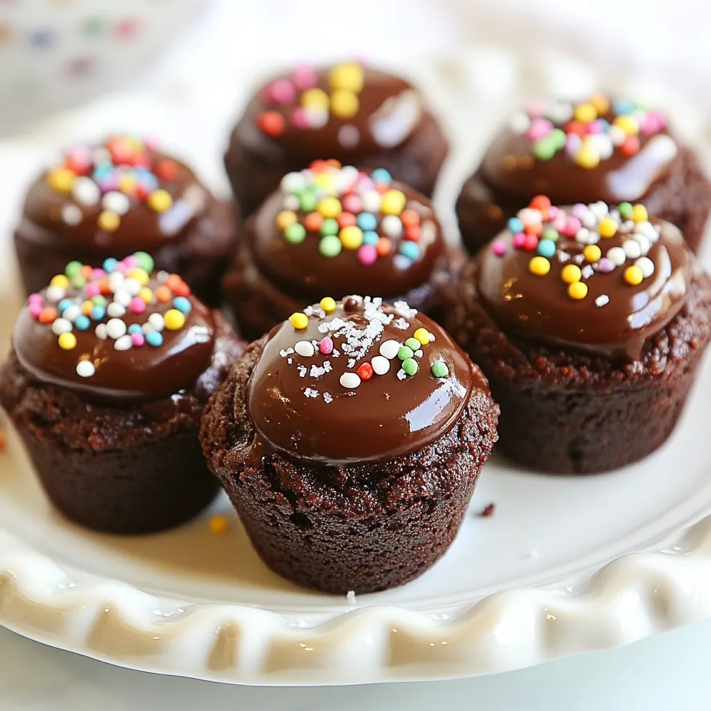 To make these tasty mini chocolate brownie bites, you will need: - 1/2 cup unsalted butter, melted - 1 cup granulated sugar - 2 large eggs - 1 teaspoon vanilla extract - 1/3 cup all-purpose flour - 1/3 cup unsweetened cocoa powder - 1/4 teaspoon salt - 1/4 teaspoon baking powder - 1/2 cup chocolate chips (dark or semi-sweet) These ingredients create a rich, fudgy bite. Each one packs a chocolate punch. You can add fun toppings to your brownie bites. Consider these options: - Sea salt - Chopped nuts - Colorful sprinkles These toppings add crunch or a sweet touch. You can mix and match to find your favorite combo. If you need to swap some ingredients, here are some ideas: - Use coconut oil instead of unsalted butter for a dairy-free option. - Substitute brown sugar for granulated sugar for a deeper flavor. - Try almond flour instead of all-purpose flour for a gluten-free version. These swaps keep the flavor while meeting your needs. Feel free to experiment and enjoy! {{ingredient_image_1}} First, you need to get your oven ready. Preheat it to 350°F (175°C). This step is key for even baking. Next, prepare your mini muffin tin. You can grease it with butter or use mini muffin liners. Either way works great. This helps the brownie bites come out easily after baking. Now, grab a medium bowl. Add the melted butter and sugar. Whisk them together until mixed well. This should take just a minute. Next, add the eggs one at a time. Beat well after each egg. Finally, mix in the vanilla extract. Make sure the mixture is smooth and creamy before moving on. In another bowl, sift the dry ingredients. Combine the flour, cocoa powder, salt, and baking powder. Sifting helps remove lumps. Gradually add this dry mix to the wet ingredients. Stir gently until just combined. Be careful not to overmix, as this can make the bites tough. Lastly, fold in the chocolate chips. They add a delightful surprise in every bite! Mixing the batter too much makes your brownies tough. To avoid this, combine the wet and dry ingredients gently. When you mix, stop as soon as you see no dry flour. It’s okay if the batter looks a bit lumpy. Just make sure the chocolate chips are spread out well. To get the best brownie bites, bake them for 10 to 12 minutes. Keep an eye on them as they bake. Use a toothpick to check if they are done. If it comes out with a few moist crumbs, they are ready. If it’s too wet, bake for another minute or two, but don’t overdo it. These bites are great on their own. You can also add a sprinkle of sea salt or colorful sprinkles for fun. Chopped nuts can add crunch and flavor. Serve them warm or at room temperature with a scoop of ice cream for a special treat! Pro Tips Use Room Temperature Ingredients: Ensure your eggs and butter are at room temperature for better emulsification, which leads to a smoother batter. Don’t Overmix: Mix the batter until just combined to keep the brownie bites fudgy and tender. Overmixing can lead to a cakey texture. Customize Your Toppings: Get creative with toppings! Consider adding crushed candy bars, mini marshmallows, or a drizzle of caramel for extra flair. Check for Doneness Early: Start checking your brownie bites at the 10-minute mark. They should have a few moist crumbs on the toothpick, ensuring they're fudgy. {{image_2}} You can easily change the flavor of your mini brownie bites. For a mint twist, add 1/4 teaspoon of peppermint extract to the batter. This gives a fresh and fun taste. If you love peanut butter, mix in 1/4 cup of creamy peanut butter. This will add a rich flavor that pairs well with chocolate. You can also try adding a few drops of almond extract for a nutty surprise. You can make these brownie bites gluten-free by using almond flour or a gluten-free flour blend. Both options work well and keep the taste great. To lower the sugar, try using a sugar substitute like stevia. Just remember, this might change the texture a bit. You can also reduce the number of chocolate chips to cut back on sugar without losing flavor. Mini brownie bites are perfect for parties. You can serve them on a tiered stand for a fun display. Try stacking them with colorful toothpicks or serving them in small paper cups. For a more festive touch, drizzle melted white chocolate on top. You can also add a dollop of whipped cream or a scoop of ice cream on the side. Each bite will be a hit among your guests! To keep your mini chocolate brownie bites fresh, place them in an airtight container. You can store them at room temperature for up to three days. If you have leftovers, this is a great way to enjoy them later. If you want to save some for later, freezing is easy. First, let the brownie bites cool completely. Then, place them in a single layer on a baking sheet. Freeze them for about an hour. Once firm, transfer them to a freezer bag. They can last in the freezer for up to three months. To warm up your brownie bites, preheat your oven to 300°F (150°C). Place the bites on a baking sheet and cover them with foil. Heat for about 10 minutes. This keeps them soft and tasty. You can also microwave them for about 10-15 seconds if you want a quick treat. Enjoy! You can tell when brownie bites are done by using a toothpick. Insert it into the center of a bite. If it comes out with a few moist crumbs, they are ready. If you see wet batter, they need more time. Bake for 10-12 minutes for the best results. Yes, you can make these brownie bites ahead of time. Bake them and let them cool completely. Store them in an airtight container at room temperature for up to three days. You can also freeze them for up to three months. Just thaw them before serving. Mini chocolate brownie bites pair well with many treats. You can serve them with vanilla ice cream or whipped cream. Fresh berries also add a nice touch. For a fun twist, drizzle them with caramel or chocolate sauce. These toppings make the bites even more delightful! You learned about making mini chocolate brownie bites, from ingredients to serving. We discussed key ingredients, fun variations, and how to store them. I shared tips to ensure they bake perfectly every time. Remember, you can customize flavors and toppings to suit your taste. Enjoy these tasty bites at any gathering. Your friends and family will love them! Now, get baking and share your delicious creations!