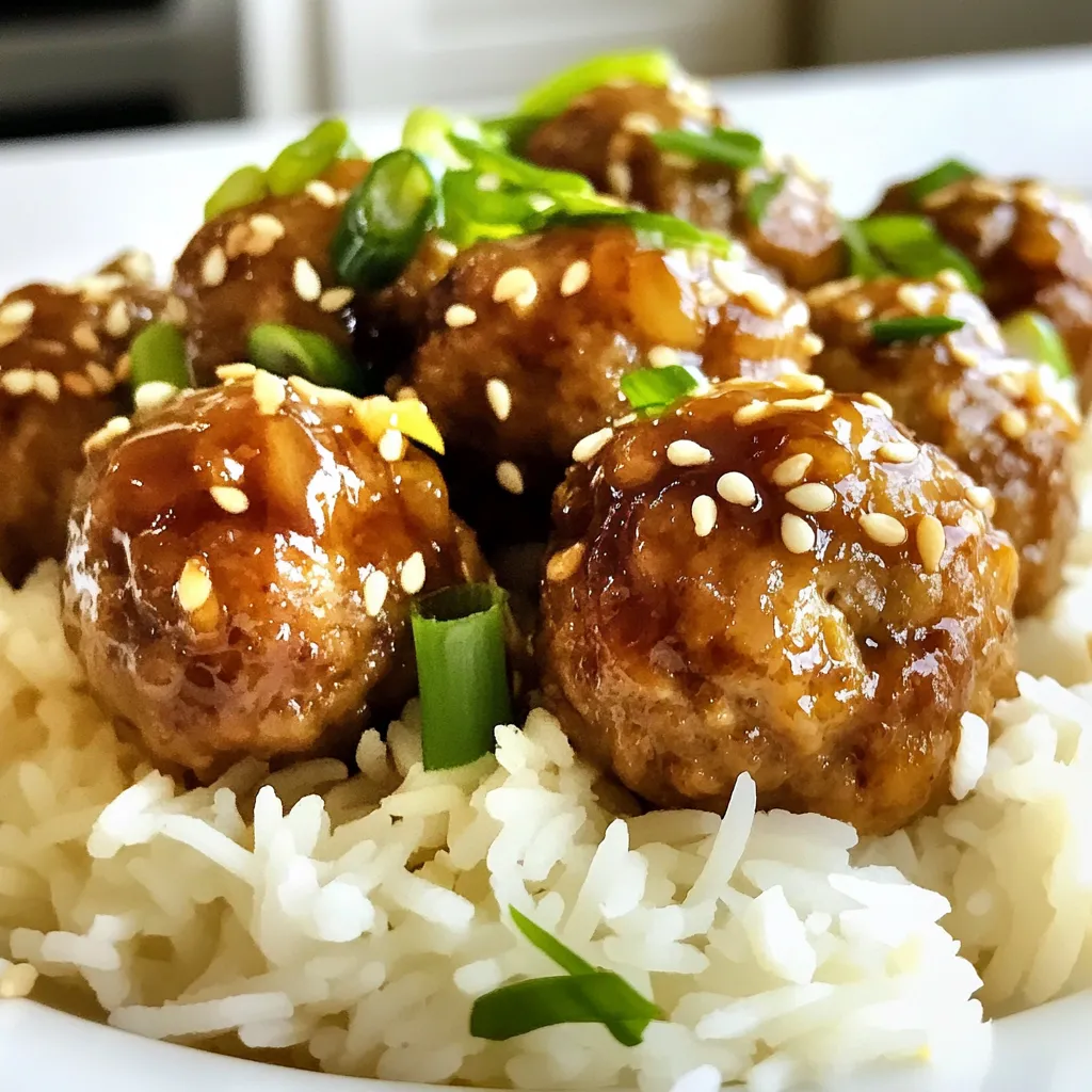 To make the perfect Crockpot Asian Meatballs, gather these key ingredients: - 1 lb ground beef - 1/2 lb ground pork (or more beef if you prefer) - 1/4 cup breadcrumbs - 1/4 cup green onions, finely chopped - 2 cloves garlic, minced - 1 tablespoon fresh ginger, grated - 2 tablespoons soy sauce - 1 tablespoon sesame oil - 1 tablespoon honey - 1 teaspoon salt - 1/2 teaspoon black pepper - 1/4 teaspoon red pepper flakes (optional for heat) - 1 cup teriyaki sauce - 1/4 cup sesame seeds (for garnish) - Extra green onions (for garnish) These ingredients will give your meatballs a rich and savory flavor. The ground beef and pork create a juicy texture. The garlic and ginger add depth. Soy sauce and sesame oil provide that classic Asian taste. You can add optional ingredients for extra flavor: - 1 tablespoon rice vinegar for acidity - Chopped cilantro for freshness - Crushed peanuts for crunch These enhancements can elevate your dish. Rice vinegar brightens the flavors. Cilantro adds a refreshing touch, while peanuts give a nice texture contrast. If you have dietary needs, consider these substitutions: - Use ground turkey or chicken for a leaner option. - Swap breadcrumbs for gluten-free options, like almond flour. - Replace soy sauce with tamari for a gluten-free version. These options keep the dish tasty while meeting dietary needs. You can enjoy delicious meatballs without compromising on flavor or health. {{ingredient_image_1}} Start with a large bowl. Combine 1 lb of ground beef and 1/2 lb of ground pork or more beef. Add 1/4 cup of breadcrumbs. Then, finely chop 1/4 cup of green onions. Mince 2 cloves of garlic and grate 1 tablespoon of fresh ginger. Mix in 2 tablespoons of soy sauce, 1 tablespoon of sesame oil, and 1 tablespoon of honey. Sprinkle in 1 teaspoon of salt, 1/2 teaspoon of black pepper, and 1/4 teaspoon of red pepper flakes if you want heat. Use your hands to mix everything gently. Don’t over-mix; just blend until combined. Once your mixture is ready, form small meatballs about 1 inch in diameter. Place them on a baking sheet. If you want extra flavor, heat a skillet over medium heat. Brown the meatballs in batches for 2-3 minutes on each side. This step is optional, but it adds a nice touch. Transfer the browned meatballs into the crockpot. Pour 1 cup of teriyaki sauce over the meatballs. Make sure they are well coated. Cover the crockpot. Cook on low for 4-6 hours or on high for 2-3 hours. The meatballs should be cooked through and tender. When done, use a slotted spoon to remove the meatballs carefully. Serve them on a platter, garnished with 1/4 cup of sesame seeds and extra green onions for a fresh look. Mixing meatballs is key to their taste and texture. First, use a large bowl. This gives you space to mix well. Combine ground beef and pork first. Then, add breadcrumbs and the other ingredients. You can mix with your hands, but do not over-mix. Over-mixing makes them tough. Aim for a gentle touch. Texture is important for meatballs. To get it right, use fresh breadcrumbs. They help keep the meatballs moist. If you want a firmer meatball, add less liquid. You can also chill the mixture before forming. This helps them hold shape when cooking. Make sure to form them evenly, about one inch wide. Seasonings bring your meatballs to life. Use the right mix to enhance flavor. Soy sauce adds depth, while sesame oil gives a nice touch. Don’t forget garlic and ginger; they add warmth. For heat, you can add red pepper flakes. Feel free to taste as you mix. This way, you can adjust flavors to your liking. Pro Tips Use Fresh Ingredients: Always opt for fresh garlic and ginger for the best flavor in your meatballs. Fresh ingredients elevate the dish and enhance the overall taste. Don’t Overmix: When combining the meatball mixture, mix just until combined. Overmixing can result in tough meatballs, so keep it gentle. Customize the Heat: Adjust the amount of red pepper flakes based on your heat preference. You can also add sriracha to the teriyaki sauce for an extra kick. Perfect Meatball Size: Aim for uniform meatball sizes (about 1 inch in diameter) for even cooking. This ensures that all meatballs cook through at the same rate. {{image_2}} You can swap the ground beef and pork for other proteins. Ground turkey works well for a leaner meatball. If you prefer plant-based options, try lentils or chickpeas. Both give a great texture and absorb flavors well. You can also use ground chicken if you want a lighter taste. To spice things up, add more red pepper flakes. You can also use sriracha or chili garlic sauce. For a milder option, skip the red pepper flakes entirely. Adjust the heat level to fit your taste. Remember, you can always add more spice later! While teriyaki sauce is delicious, feel free to explore other sauces. Hoisin sauce adds a nice sweetness. For a tangy twist, use sweet and sour sauce. You can also mix soy sauce with lime juice for a fresh flavor. Experiment with different sauces to find your favorite! After you enjoy your meal, let the meatballs cool down. Place them in an airtight container. You can keep them in the fridge for up to three days. Make sure to store them with some of the teriyaki sauce to keep them moist. Label the container with the date. This helps you remember how fresh they are. If you want to save some for later, freezing is a great choice. First, let the meatballs cool completely. Then, arrange them in a single layer on a baking sheet. Freeze them for about an hour until they firm up. After that, transfer them to a freezer-safe bag. Remove as much air as you can. You can keep them frozen for up to three months. When you're ready to eat the frozen meatballs, take them out of the freezer. Let them thaw in the fridge overnight. To reheat, place them in a skillet with a bit of sauce. Heat on low for about 10 minutes. Stir gently to avoid breaking them. You can also use the microwave, heating them in short bursts. Just make sure they reach a safe temperature. Enjoy your delicious meatballs again! Yes, you can use other meats. Ground turkey or chicken works well too. Just keep in mind that the flavor will change slightly. Mixing in a bit of pork adds richness. Feel free to use more beef if you want to keep it simple. These meatballs last about four days in the fridge. Make sure to store them in an airtight container. If you keep them in their sauce, they stay moist and tasty. Just remember to reheat them properly. Yes, you can skip browning the meatballs. They will still cook well in the crockpot. However, browning adds a nice flavor and color. If you are short on time, just place them straight in the crockpot with the sauce. This blog post covered how to make tasty Asian meatballs in a crockpot. You learned about the main and optional ingredients, how to prepare and cook the meatballs, and tips to get the best texture. We explored flavor variations and how to store leftovers. In conclusion, you can make these meatballs to suit your taste. So, gather your ingredients and start cooking! Enjoy a delicious meal that is easy and fun to share.