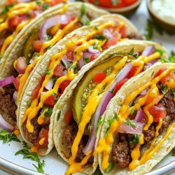 - 1 lb ground beef (80/20 blend for juiciness) - 8 small flour tortillas - 1 cup shredded lettuce - 1 cup diced tomatoes - 1/2 red onion, finely chopped - 1/4 cup pickles, sliced Smash Burger Tacos need solid ingredients to shine. First, choose ground beef with an 80/20 blend. This mix gives the beef juiciness and flavor. Using small flour tortillas makes them easy to hold and eat. For toppings, I love fresh shredded lettuce, diced tomatoes, and finely chopped red onions. A few pickles add a nice crunch. These ingredients pack a lot of taste into each taco. - 2 tbsp mayonnaise - 1 tbsp ketchup - 1 tbsp mustard - Optional: Hot sauce for extra kick Condiments turn good tacos into great ones. I recommend a mix of mayonnaise, ketchup, and mustard. This trio adds creaminess and tang. If you want extra spice, add hot sauce. It gives a nice kick that complements the beef. - Cooking oil for frying - Salt and pepper for seasoning Every cook needs a few key tools. First, use cooking oil for frying the patties. This helps them brown nicely. Don’t forget salt and pepper! These simple seasonings bring out the beef's rich flavor. Just a pinch can make a big difference. {{ingredient_image_1}} Start by seasoning the ground beef with salt and pepper. I recommend using an 80/20 blend for the best flavor and juiciness. Divide the meat into eight equal pieces. Form each piece into a loose ball. It is crucial not to overwork the meat. This keeps the burgers tender and juicy. Heat a skillet or griddle over medium-high heat. Add a splash of cooking oil to the pan. Once hot, place the meat balls onto the skillet. Use a spatula or a burger press to smash them down flat. This technique helps form a nice crust. Cook for about 2-3 minutes until a golden crust appears, then flip the patties. While the burgers cook, warm the tortillas on another skillet or in the microwave. This makes them soft and easy to fold. Place a smashed burger patty in each warm tortilla. Top with shredded lettuce, diced tomatoes, and chopped onions. Add sliced pickles for crunch. Drizzle on some mayonnaise, ketchup, and mustard for flavor. Enjoy your tasty creation! - Choose an 80/20 blend of ground beef. This mix gives the tacos the best flavor and juiciness. - To get a crispy crust, heat the skillet until it is very hot. Smash the patties down flat. This helps form the tasty crust we all love. - Serve these tacos with chips for a fun crunch. A fresh salad also pairs well. - Store leftovers in an airtight container. Keep them in the fridge for up to three days. - Use different sauces like BBQ, ranch, or hot sauce for variety. Don't be shy to mix and match! - Add spice with jalapeños or fresh herbs. You can also add a squeeze of lime for freshness. Pro Tips Use a Hot Skillet: Preheat your skillet or griddle until it's very hot to achieve that delicious crust on your smash burgers. Don’t Overwork the Meat: When forming the patties, handle the ground beef gently to keep them tender and juicy. Layer the Ingredients: For a better flavor balance, layer your toppings in the order of lettuce, tomato, onion, and pickles. Add Extra Flavor: Mix some spices or herbs into the ground beef for an extra kick or try different cheeses on your burgers. {{image_2}} You can switch up the meat for your Smash Burger Tacos. Turkey or chicken works great. These meats are leaner but still tasty. Just season them well with salt and pepper. Use the same cooking method. Smash them down just like beef for that crispy edge. If you want a meatless option, try veggie patties. Use black beans or lentils to create a delicious base. You can mix in spices and herbs for added flavor. These options keep your tacos fun and fresh. Tortillas can change the game in your tacos. While flour tortillas are soft and easy, try corn tortillas for a different taste. Whole wheat tortillas add a nutty flavor too. Adding global flavors can also spice things up. Think about adding kimchi for a tangy crunch. A spicy salsa can bring the heat. You can also try chimichurri for a fresh kick. These ideas let you explore flavors from around the world. Toppings can really make your Smash Burger Tacos shine. Use seasonal items like ripe avocado or sweet corn. These add freshness and color. You can also toss in some fresh herbs for extra flavor. Don’t forget to adjust spice levels to what you like. If you want more heat, add jalapeños or hot sauce. For milder flavors, skip the heat and enjoy the juicy beef. Customizing keeps every bite exciting and tasty! After you enjoy your Smash Burger Tacos, store any leftovers in the fridge. Place the tacos in an airtight container. Keep them cool for up to three days. For best taste, do not store them with toppings. You can store the cooked patties and toppings separately. This keeps everything fresh. If you want to save them for later, freezing is a great option. Wrap each taco tightly in plastic wrap. Then, place them in a freezer bag. This way, they can last for about two months. When you are ready to eat, just thaw in the fridge overnight. To heat up your tacos, use the oven for best results. Preheat it to 350°F (175°C). Place the tacos on a baking sheet and cover them with foil. Heat for about 10-15 minutes. This keeps the tortillas soft and the patties juicy. If you're short on time, the microwave works too. Place the tacos on a microwave-safe plate. Heat for 30 seconds, then check if they are warm. Repeat until hot. Make sure to eat them right away for the best taste. Always check that the food is hot all the way through to keep it safe. How long do your ingredients last? Ground beef lasts about one to two days in the fridge. Cooked patties can stay fresh for three days. If they smell off or look gray, it’s time to toss them. For the toppings, shredded lettuce and diced tomatoes last about three days. Onions and pickles can last longer, but check for signs of spoilage. If anything looks slimy or smells bad, it’s better to throw it away. Enjoy your Smash Burger Tacos safely! A smash burger is a type of burger that you cook flat on a hot skillet. You take a ball of ground beef and smash it down. This method creates a crispy, caramelized crust. The beef cooks quickly, keeping it juicy inside. It’s a fun and tasty way to enjoy burgers. Yes, you can prepare some parts in advance. You can cook the beef patties and store them in the fridge. Just warm them up before you assemble the tacos. You can also chop your toppings ahead. Store the veggies in airtight containers. This helps keep them fresh and ready to use. To smash the patties, use a hot skillet with a bit of oil. Place the meat balls on the pan, then press down with a spatula. Aim for a thin patty, about 1/4 inch thick. This helps create a nice crust. The heat from the skillet is key for a great sear. To add heat, use spicy sauces like sriracha or hot sauce. You can also add sliced jalapeños for a fresh kick. Diced chili peppers are another option. Mix them in with your toppings for extra flavor. Adjust the spice to your taste. Yes, these tacos work well for meal prep. You can store cooked patties in the fridge for up to three days. Use airtight containers to keep them fresh. When ready, just reheat the patties. Warm the tortillas quickly, and add your favorite toppings. This makes for a quick and easy meal. Smash burger tacos are a fun twist on classic flavors. We covered key ingredients and cooking steps, highlighting the right beef blend and taco assembly tips. Customization is key, allowing you to add your favorite toppings or switch proteins. Store any leftovers properly for later enjoyment. Remember, these tacos are not just a meal; they can be a canvas for creativity. Try different flavors and find what you love best. Enjoy the process and have fun with it!