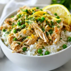 - 4 boneless, skinless chicken breasts - 1 cup long-grain white rice - 2 cups chicken broth - 1 medium onion, diced - 3 cloves garlic, minced In this recipe, chicken breasts are the star. They are tender and soak up all the flavor. Long-grain white rice cooks perfectly with the chicken. The chicken broth adds richness and moisture. Diced onion and minced garlic bring a strong base to the dish. - 1 teaspoon dried thyme - 1 teaspoon dried oregano - 1 teaspoon paprika - Salt and pepper to taste Seasonings are key here. Dried thyme and oregano add an earthy taste. Paprika gives a hint of warmth and color. Salt and pepper balance everything out, enhancing the dish's flavor. - Fresh parsley - Lemon wedges Garnishes can make your meal shine. Fresh parsley adds a pop of green and freshness. Lemon wedges give an extra zing when squeezed over the dish. They brighten the flavors and make every bite exciting. {{ingredient_image_1}} - Seasoning the chicken: First, take your chicken breasts and sprinkle them with salt and pepper. Next, add paprika, thyme, and oregano on both sides. This gives the chicken a great flavor. - Layering the ingredients in the slow cooker: Place diced onion at the bottom of your slow cooker. Lay the seasoned chicken breasts over the onions. This adds a nice base for the dish. - Cooking on low vs. high: You can cook the dish on low or high. Cooking on low takes about 4 to 6 hours. Cooking on high takes about 2 to 3 hours. Low heat gives a tender result. - Time required for ideal results: For the best taste, I recommend cooking for 4 to 6 hours on low. The chicken will be juicy and easy to shred. - Mixing in the peas: About 30 minutes before it's done, stir in frozen peas. This adds color and sweetness to the dish. - Shredding the chicken: Once cooking is complete, take out the chicken breasts. Use two forks to shred the chicken. After shredding, return the chicken to the pot and mix it with the rice and broth. This makes every bite full of flavor. To give your slow cooker lemon herb chicken a boost, use fresh herbs. Fresh thyme and oregano add a bright taste. You can also try rosemary for a unique twist. If you want more zing, add a dash of red pepper flakes. Adjusting the lemon juice can change the flavor too. More juice makes it zestier, while less makes it milder. Cook your chicken on low for 4 to 6 hours. This allows the meat to cook slowly and become very tender. If you need it faster, use the high setting for 2 to 3 hours. Always check the chicken's internal temperature. It should reach 165°F for safety. For a lovely presentation, serve the chicken and rice in shallow bowls. Garnish with fresh parsley for a splash of color. You can also add lemon wedges on the side for extra flavor. To balance the meal, pair it with a simple green salad or steamed veggies. These sides will enhance your dining experience. Pro Tips Use Fresh Herbs: Fresh herbs can elevate the flavor of your dish significantly. If you have access to fresh thyme and oregano, use them instead of dried for a more vibrant taste. Don’t Skip the Zest: Lemon zest adds a concentrated flavor that enhances the overall dish. Be sure to zest the lemon before juicing it to maximize the citrus flavor. Shred Chicken While Hot: For easier shredding, remove the chicken from the slow cooker while it's still hot. It will shred more easily, ensuring you have tender pieces mixed into your rice. Adjust Liquid as Needed: Depending on the type of rice used, you may need to adjust the amount of chicken broth slightly. Always check the rice for doneness and add a splash of broth if it seems dry. {{image_2}} You can use turkey instead of chicken. Turkey has a nice flavor and cooks well. If you want beef, select a tender cut. Cut it into small pieces for even cooking. For a vegetarian option, use firm tofu or chickpeas. Both can soak up the lemon herb flavor. Try brown rice for a nutty taste. It has more fiber than white rice. Quinoa is another great option. It cooks quickly and adds protein. You can also use barley or farro. These grains provide a chewy texture and great flavor. Add veggies to boost nutrition and taste. Carrots, bell peppers, and spinach work great. You can also try different citrus fruits. Lime or orange juice can change the dish's flavor. Just replace some lemon juice with these for fun twists. To store your leftover Slow Cooker Lemon Herb Chicken and Rice, first cool it down. Place it in an airtight container. This helps keep the flavors fresh. You can refrigerate the dish for up to three days. If you want to keep it longer, freeze it. Make sure to use a freezer-safe container. It will stay good for about three months when frozen. Just label the container with the date. This way, you know when to use it. You can reheat your chicken and rice in two ways: the microwave or the stovetop. If you use the microwave, place a portion in a bowl. Cover it with a microwave-safe lid or a damp paper towel. Heat it in short bursts. Stir in between to keep it even. If you use the stovetop, place it in a pan over low heat. Add a splash of chicken broth to keep it moist. Stir often for even heating. This will help keep the chicken tender and the rice fluffy. When stored properly, the shelf life for this dish is excellent. In the fridge, it lasts about three days. In the freezer, you can enjoy it for up to three months. After that, the quality may decline. Always check for signs of spoilage, like a bad smell or discoloration. Eating fresh food is best for your health and taste! Yes, you can use frozen chicken breasts. If you do, cook them on high for 3-4 hours instead of low. This longer cooking time helps thaw and cook the chicken fully. Make sure to check the chicken's internal temperature. It should reach 165°F (75°C) for safety. Frozen chicken may release more liquid, so keep an eye on the broth level. You might need to adjust the seasoning after cooking. To add some heat, try these tips: - Mix in red pepper flakes for a kick. - Add diced jalapeños or serrano peppers. - Use spicy paprika instead of regular paprika. - Include a splash of hot sauce when serving. These options let you control the spice level to fit your taste. Enjoy the balance of heat with the lemon and herbs. Here are some great sides: - Steamed green beans for crunch. - A fresh salad with mixed greens for lightness. - Roasted vegetables for color and flavor. - Garlic bread to soak up the broth. These sides create a balanced meal and enhance the lemon herb chicken and rice. In conclusion, you can make a simple and tasty Lemon Herb Chicken and Rice meal. Use chicken breast, rice, and broth as the base. Season it well with dried herbs and spices for flavor. Follow the easy steps for cooking in a slow cooker. Remember to try different proteins, grains, or spices for fun variations. Enjoy your dish with fresh garnishes like parsley or lemon. Store leftovers properly for later enjoyment. With these tips, you can create a delicious meal that satisfies everyone at the table.