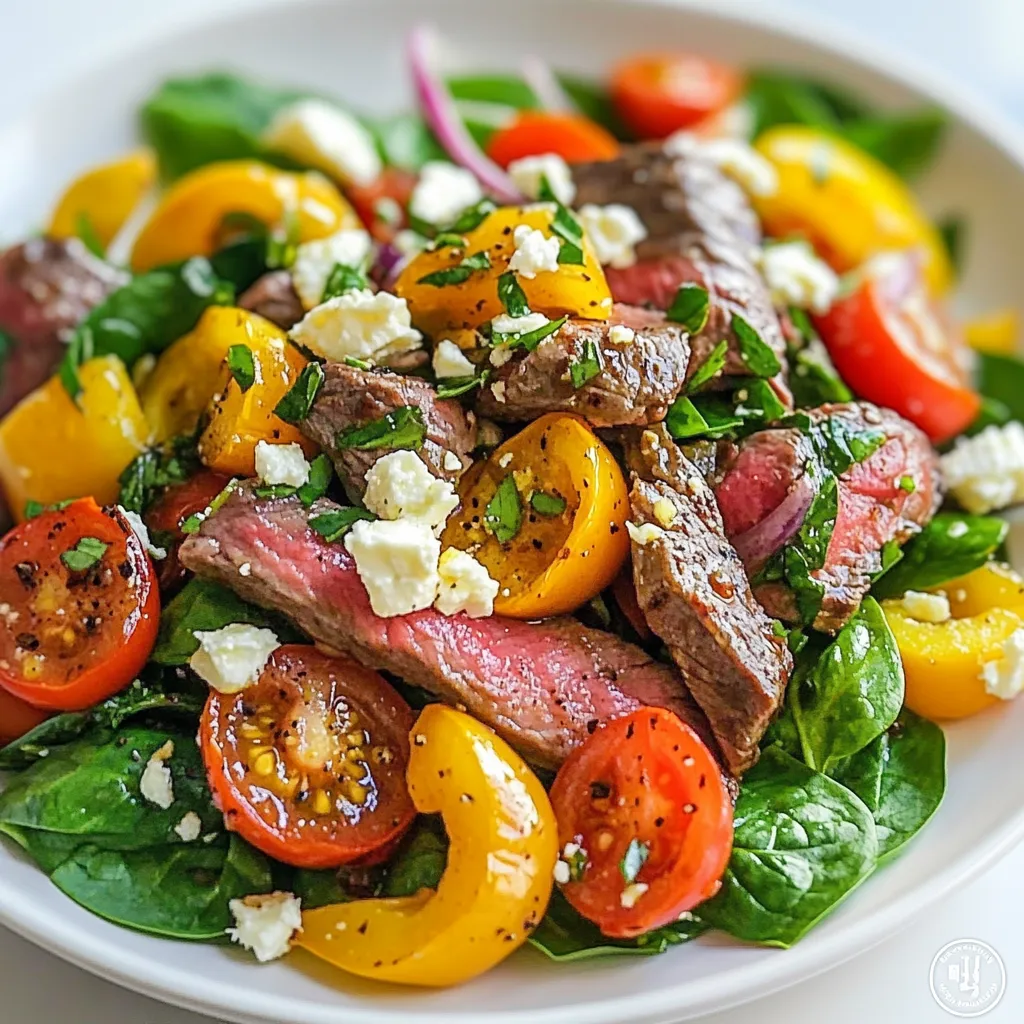 - 1 lb beef sirloin, thinly sliced - 2 tablespoons olive oil - 1 red bell pepper, sliced - 1 yellow bell pepper, sliced - 1 medium red onion, sliced - 2 cloves garlic, minced - 1 cup cherry tomatoes, halved - 2 cups fresh spinach For a great Mediterranean Beef Stir Fry, you want high-quality beef sirloin. This cut is tender and cooks quickly, making it perfect for stir-frying. Slice it thin to help it cook evenly and soak up flavors. Next, olive oil adds richness and helps with cooking. Fresh vegetables are key here. I love using both red and yellow bell peppers for their sweet taste and vibrant colors. Red onions add a slight bite, while garlic gives a lovely aroma. Cherry tomatoes burst with flavor, and fresh spinach wilts nicely, adding nutrients. - 1 teaspoon dried oregano - 1 teaspoon ground cumin - 1 teaspoon smoked paprika - 1 tablespoon lemon juice - Salt and pepper to taste For seasonings, dried oregano brings that Mediterranean vibe. Ground cumin adds warmth, and smoked paprika gives depth. A splash of lemon juice brightens the dish, while salt and pepper enhance all the flavors. - Feta cheese Feta cheese is an optional garnish. It adds a creamy texture and a salty kick. Crumble it on top for a finishing touch that elevates your dish. With these ingredients, you can create a meal that is both simple and delicious. Each element plays a role in making your stir fry a standout dish! {{ingredient_image_1}} To start, we need to marinate the beef. Take your thinly sliced beef sirloin and place it in a bowl. Add salt, pepper, dried oregano, ground cumin, and smoked paprika. Mix well and let it sit for about 15 minutes. This will help the beef soak up all those great flavors. Next, heat the olive oil in a large frying pan or wok over medium-high heat. When the oil is hot, add the marinated beef in one even layer. Sear the beef for about 3 to 4 minutes. It should brown nicely but not be fully cooked. Once done, remove the beef from the pan and set it aside. Now it's time to sauté the vegetables. In the same pan, add the sliced red and yellow bell peppers along with the sliced red onion. Stir-fry them for about 5 minutes until they start to soften. Then, add the minced garlic and halved cherry tomatoes. Cook for another 2 to 3 minutes. The garlic should smell great, and the tomatoes will start to blister. Once the veggies are ready, return the beef to the pan. Add the fresh spinach and stir everything together. Cook for another 2 to 3 minutes, stirring constantly. The beef should be cooked through, and the spinach will wilt. Finally, drizzle lemon juice over the stir-fry. Toss everything to combine the flavors. Season with salt and pepper to taste. To serve, transfer the Mediterranean Beef Stir Fry to a serving dish. For a fresh touch, sprinkle some feta cheese on top if you like. This adds a nice creaminess and a burst of flavor. Enjoy your meal! - Best methods for stir-frying: Use a large frying pan or wok. Heat the oil until hot. Add meat in a single layer. This helps it cook evenly and get a nice crust. Keep the heat high to sear the beef well. - Achieving the perfect sear: Pat the beef dry before seasoning. This keeps moisture low. When you add the beef, don’t stir right away. Let it brown for a few minutes before turning. This builds flavor. - Additional spices or herbs to use: Consider adding fresh basil or thyme. They give a nice aroma. You could also use red pepper flakes for a bit of heat. Experimenting can lead to new favorite tastes. - Marinating tips for deeper flavor: Marinate the beef for at least 15 minutes. For more flavor, try marinating longer. Use lemon juice, garlic, and herbs in your mix. This will make each bite burst with flavor. - Prepping ingredients in advance: Chop your vegetables the day before. Store them in the fridge. This way, your cooking time is shorter. It is easy to toss everything in the pan when you are ready. - Using pre-cut vegetables: If you’re short on time, buy pre-cut veggies. They save a lot of work. You can find them in most stores. This makes cooking quick and easy. Pro Tips Marinate for Flavor: Allow the beef to marinate longer than 15 minutes if possible, to enhance the flavor absorption from the spices. Use High Heat: Cooking on high heat helps to sear the beef quickly, locking in juices and keeping it tender. Fresh Herbs Boost Flavor: Consider adding fresh herbs like parsley or basil at the end for a vibrant flavor boost. Customize Veggies: Feel free to substitute or add other vegetables such as zucchini or broccoli for a personalized touch. {{image_2}} You can swap beef for chicken, shrimp, or tofu. Chicken works well with the same flavors. Shrimp cooks quickly and adds a nice twist. Tofu is great for a vegetarian option, soaking up all the lovely spices. Feel free to change up the veggies. Try adding zucchini, carrots, or mushrooms. You can also adjust seasonings. If you love heat, add red pepper flakes. For a sweeter touch, toss in some sliced carrots. Serve the stir fry over rice, pasta, or quinoa. Each option adds a different texture. You can also use the beef stir fry as a filling. Wrap it in pita bread or lettuce leaves for a fun meal. To store your Mediterranean Beef Stir Fry, let it cool first. Place it in an airtight container. Keep it in the fridge for up to 3 days. If you want to store it longer, freeze it. Use freezer-safe bags or containers. It can last in the freezer for about 2-3 months. Don’t forget to label your containers with the date. When you reheat, you want to keep the flavors alive. The best way is to use a skillet. Heat it on medium-low and add a splash of water. Stir gently until warmed through. You can also use a microwave. Just cover your dish and heat in short bursts, stirring in between. This helps maintain texture, making it tender and juicy. In the fridge, your dish should last 3 days. In the freezer, it can stay good for 2-3 months. Always check for signs of spoilage. If it smells off or has a strange color, it's best to toss it. Freshness matters, so be mindful of how long it sits around. You can pair this dish with several sides. Here are some great options: - Rice: White or brown rice complements the stir fry well. - Quinoa: This adds a healthy twist and nice texture. - Pita bread: A great way to scoop up the beef and veggies. - Greek salad: Fresh flavors balance the richness of the dish. - Roasted potatoes: Crispy potatoes make a hearty side. Yes, you can add some heat to your stir fry. Here are a few ideas: - Red pepper flakes: Sprinkle them in while cooking for a kick. - Chili powder: Mix it in with your spices for extra flavor. - Sriracha or hot sauce: Drizzle on top before serving for spice lovers. To check if the beef is done, follow these tips: - Color: The beef should be brown and no longer pink inside. - Texture: It should feel firm but not tough. - Thermometer: Use a meat thermometer for accuracy. Aim for 145°F for medium rare. Yes, this recipe is great for meal prep. Here’s how: - Cook in batches: Make a larger quantity to divide for the week. - Store properly: Keep in airtight containers in the fridge. - Reheat easily: Just warm it in the microwave or on the stove. You can use frozen veggies, but consider these points: - Texture: Fresh veggies have a better crunch and flavor. - Cooking time: Frozen veggies may need longer to cook. - Thawing: Let them thaw before adding to avoid excess water. This article covered a tasty Mediterranean beef stir fry. We explored the main ingredients, seasonings, and cooking steps. I shared tips for perfecting your dish and offered variations to suit your taste. Don't forget about storage and reheating for leftovers. Try this recipe for a quick, flavorful meal. Experiment with different veggies or proteins to make it your own. You can enjoy this dish in many ways, ensuring each meal feels fresh and fun. Happy cooking!