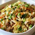 To make Egg Roll in a Bowl, gather these ingredients: - 1 lb ground turkey or chicken - 4 cups coleslaw mix (shredded cabbage and carrots) - 3 green onions, chopped - 2 cloves garlic, minced - 1 tablespoon fresh ginger, grated - 1/4 cup low-sodium soy sauce - 1 tablespoon sesame oil - 1 tablespoon rice vinegar - 1 teaspoon sriracha (optional, for heat) - Sesame seeds (for garnish) - Salt and pepper to taste These simple ingredients create a tasty meal that feels like a treat. You can switch up some of the ingredients. Ground turkey is great, but ground chicken works too. If you want a lighter option, try using lean ground beef. For a veggie boost, add more coleslaw mix or toss in some bell peppers. If you’re keeping it plant-based, use tofu instead of meat. Each serving of Egg Roll in a Bowl has about: - Calories: 300 - Protein: 25g - Carbohydrates: 11g - Fat: 18g - Fiber: 4g This dish is not only delicious but also packed with nutrients. It has protein for energy and fiber for digestion. Enjoy this meal knowing you made a healthy choice! 1. Start by heating sesame oil in a large skillet or wok over medium-high heat. 2. Next, add the minced garlic and grated ginger. Sauté for about 30 seconds until you smell it. 3. Then, add your ground turkey or chicken. Cook this for about 5 to 7 minutes. Keep breaking it apart with a spatula until it's browned. 4. After that, mix in the coleslaw. Cook this for another 3 to 4 minutes. You want the cabbage to wilt a bit. 5. Now, pour in the low-sodium soy sauce, rice vinegar, and sriracha if you want some heat. Stir well and let it cook for an extra 2 minutes. 6. Finally, stir in the chopped green onions. Season with salt and pepper to taste. 7. Remove from heat and serve right away. Don’t forget to sprinkle sesame seeds on top for garnish. - Use a spatula to break the meat into small pieces while cooking. This helps it cook evenly. - Don't overcrowd the pan. If you're making a big batch, cook it in two parts. - Ensure your heat is high enough to brown the meat. This adds great flavor. - Always check that your meat is fully cooked. It should no longer be pink inside. - A large skillet or wok is best for this recipe. It gives you enough room to stir. - A spatula helps you break up the meat and mix everything well. - A cutting board and knife are needed for chopping your green onions and mincing garlic and ginger. - A measuring cup is useful for measuring soy sauce and rice vinegar. Cooking Egg Roll in a Bowl is quick and fun. You’ll have a tasty meal ready in no time! To boost flavor in your Egg Roll in a Bowl, use spices and sauces. Consider adding more garlic or ginger for a punch. A dash of sesame oil adds depth. Soy sauce is key but try adding hoisin for sweetness. If you love heat, mix in more sriracha or a pinch of red pepper flakes. You can also top your dish with fresh herbs like cilantro or basil to brighten it up. One mistake is cooking the meat too long. This can make it dry. Make sure to break it apart as it cooks. Another mistake is not seasoning well. Taste as you cook and adjust the salt and pepper. Lastly, don’t skip the coleslaw mix. It adds crunch and flavor. If you let it wilt too much, you’ll lose that texture. If you want a vegetarian option, replace the meat with tofu or tempeh. Cook it the same way you do the meat. You can also add more veggies like bell peppers or mushrooms. For a gluten-free version, use tamari instead of soy sauce. This keeps the same flavor without gluten. If you're on a low-carb diet, skip the coleslaw and use shredded zucchini or spaghetti squash instead. {{image_2}} For a low-carb or keto version, swap the coleslaw mix for shredded zucchini. This change reduces carbs while keeping the dish crunchy. You can also use ground beef or pork for extra flavor. Be sure to check your soy sauce for low-carb options. To make this dish vegetarian or vegan, use plant-based protein instead of meat. Options like tofu, tempeh, or textured vegetable protein work great. You can still use all the other ingredients, and it will taste delicious. Just ensure your soy sauce is vegan. You can add many tasty ingredients to this dish. Bell peppers give a sweet crunch, while broccoli adds a nice bite. Mushrooms also work well, adding a savory flavor. Feel free to mix and match to find your favorite combination. This flexibility makes the dish fun and unique! To store leftovers, let the dish cool completely. Transfer it to an airtight container. Place the container in the fridge. It will keep for up to three days. Label the container with the date. This way, you won’t forget when you made it. When you're ready to eat, take out the leftovers. You can reheat them in a skillet over medium heat. Stir often until hot. You can also use the microwave. Place the food in a microwave-safe bowl. Heat for one to two minutes, stirring halfway. Make sure it’s hot all the way through before eating. If you want to freeze your Egg Roll in a Bowl, it’s easy. Use a freezer-safe container or bag. Squeeze out extra air to prevent freezer burn. Store it for up to three months. When you’re ready to eat, let it thaw in the fridge overnight. Reheat as described above for a quick meal. You can serve this dish with rice or cauliflower rice. It adds a nice base. You can also enjoy it with crispy wonton strips for extra crunch. A side of pickled vegetables or a simple salad works well too. These sides balance the flavors and textures. Yes, you can prepare Egg Roll in a Bowl ahead of time. Cook it and let it cool. Store it in the fridge for up to three days. When you are ready to eat, just reheat it on the stove. This saves time on busy days. This recipe can be made gluten-free. Use gluten-free soy sauce instead of regular soy sauce. Rice vinegar is usually gluten-free, but check the label. Enjoy this tasty dish without worry if you choose the right ingredients. This article covers all you need for a great Egg Roll in a Bowl. We explored ingredients, cooking steps, and tips to enhance flavors. You learned about substitutions, storage methods, and variations for different diets. Remember to avoid common cooking mistakes for best results. With simple techniques and ingredient swaps, you can make this dish suit your taste. Enjoy your cooking and make this dish your own!
