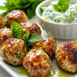 To make Greek turkey meatballs, gather these key ingredients: - 1 pound ground turkey - 1 small onion, finely chopped - 2 cloves garlic, minced - 1/4 cup fresh parsley, chopped - 1/4 cup fresh mint, chopped - 1 teaspoon dried oregano - 1/2 teaspoon salt - 1/4 teaspoon black pepper - 1/2 cup breadcrumbs - 1 egg, lightly beaten - 1 tablespoon olive oil (for cooking) These ingredients form the base of your meatballs. The ground turkey is lean and healthy. Fresh herbs like parsley and mint add bright flavors. Using breadcrumbs helps bind the mixture, while the egg helps keep it moist. For the tzatziki sauce, you will need: - 1 cup Greek yogurt - 1/2 cucumber, grated and drained - 2 cloves garlic, minced - 1 tablespoon lemon juice - 1 tablespoon fresh dill, chopped (or 1 teaspoon dried dill) - Salt, to taste This creamy sauce pairs perfectly with the meatballs. Greek yogurt provides a rich texture. The cucumber adds crunch and freshness. Garlic, lemon juice, and dill give it a tangy, flavorful kick. You can also try these swaps: - Use chicken or beef instead of turkey for meatballs. - Substitute Greek yogurt with sour cream if desired. - Add feta cheese to the meatball mixture for extra flavor. - Use fresh herbs like basil or cilantro for a different twist. These alternatives keep the dish fresh and exciting. Feel free to mix and match based on your taste. Enjoy experimenting with flavors to find your perfect combination! {{ingredient_image_1}} To start, gather all your ingredients. In a mixing bowl, add one pound of ground turkey. Next, finely chop one small onion and mince two cloves of garlic. Add them to the turkey. Then, chop a quarter cup of fresh parsley and a quarter cup of fresh mint. Toss these in as well. For flavor, sprinkle in one teaspoon of dried oregano, half a teaspoon of salt, and a quarter teaspoon of black pepper. To bind the mixture, add half a cup of breadcrumbs and one lightly beaten egg. Mix everything well until it is combined evenly. Now, it’s time to cook. Preheat a large skillet over medium heat. Add one tablespoon of olive oil to the skillet. While it heats, form the turkey mixture into small meatballs. Aim for about one inch in diameter. Once the skillet is hot, add the meatballs in batches. Be careful not to overcrowd the pan. Cook for six to eight minutes, turning occasionally. The meatballs should be browned and cooked through. Check that the internal temperature reaches 165°F (74°C). While the meatballs cook, prepare the tzatziki sauce. In a bowl, combine one cup of Greek yogurt with half a grated cucumber. Make sure to drain the cucumber well to avoid excess water. Add two minced cloves of garlic and one tablespoon of lemon juice. For flavor, mix in one tablespoon of fresh dill or one teaspoon of dried dill. Add salt to taste. Stir everything together and refrigerate the sauce until you’re ready to serve. Once the meatballs are cooked, remove them from the skillet and let them rest for a few minutes. Enjoy the meatballs with the tzatziki sauce for a delicious meal! To make tasty meatballs, I suggest a few simple methods. First, mix your turkey well with the herbs and spices. This helps all the flavors blend. When shaping, make them about one inch wide. This size cooks evenly. Use a hot skillet with olive oil for browning. Cook in batches to avoid crowding. This way, they get a nice crust. Remember to check the internal temperature. It should reach 165°F for safety. For a zesty tzatziki, start with good Greek yogurt. It should be thick and creamy. Grate your cucumber well, then drain it. This keeps the sauce from being watery. Add minced garlic and fresh dill for a punch. A squeeze of lemon juice adds brightness. Taste your tzatziki and adjust the salt as needed. Let it chill for at least 30 minutes. This allows the flavors to meld together. When serving, arrange the meatballs on a large plate. Drizzle a bit of olive oil on top. Garnish with fresh parsley or mint leaves for color. Pair the meatballs with warm pita bread. A simple salad can add freshness to your plate. This way, you present a beautiful Mediterranean meal. Pro Tips Use Fresh Herbs: Fresh parsley and mint will elevate the flavor of your meatballs. Be sure to chop them finely for even distribution. Don’t Overmix: When combining the ingredients, mix just until incorporated. Overmixing can lead to tough meatballs. Perfect Meatball Size: Aim for uniform meatballs about 1 inch in diameter to ensure even cooking. Chill Before Cooking: Letting the formed meatballs chill in the fridge for 30 minutes can help them hold their shape while cooking. {{image_2}} If you want to switch up the protein, you can use ground chicken or beef. Both options work well in this recipe. Ground chicken will keep it light and juicy, while beef adds a rich flavor. Adjust cooking times as needed. Chicken cooks faster, so check for doneness at 165°F. Beef should reach 160°F for safety. For a vegetarian twist, try using lentils or chickpeas. Both provide a hearty texture. Blend cooked lentils or mashed chickpeas with your spices and herbs. You can also add some finely chopped veggies for extra crunch. Just remember to bind them well with breadcrumbs and egg or a flaxseed mix. You can enhance your meatballs with extra flavors. Consider adding feta cheese for a salty kick or sun-dried tomatoes for a sweet taste. You can also mix in some chopped olives for a briny note. Herbs like basil or cilantro can brighten the dish. The choices are endless! After you enjoy your Greek turkey meatballs, store leftovers properly. Let the meatballs cool to room temperature. Place them in an airtight container. You can keep them in the fridge for up to three days. Reheat them on the stove or in the microwave before serving. This keeps them juicy and tasty. Tzatziki sauce needs special care too. Store it in a clean, airtight container. Keep it in the fridge for up to five days. If you see any watery separation, just stir it back together. Avoid freezing tzatziki, as it can change the texture. Fresh is best for that creamy and zesty flavor. For long-term storage, you can freeze the meatballs. Place them in a single layer on a baking sheet. Freeze them for about two hours until firm, then transfer to a freezer bag. Label the bag with the date. Meatballs can stay frozen for up to three months. When ready to eat, thaw them overnight in the fridge before reheating. Yes, you can make Greek turkey meatballs ahead of time. Prepare the meatballs and store them in the fridge. You can also freeze them before cooking. Just shape the meatballs and place them on a baking sheet. Freeze them for about an hour, then transfer to a bag. Thaw them in the fridge before cooking. To know if the meatballs are fully cooked, check their internal temperature. Use a meat thermometer. The safe temperature for turkey is 165°F (74°C). If you don’t have a thermometer, cut a meatball in half. The inside should be no longer pink and the juices should run clear. You can serve Greek turkey meatballs with many sides. Here are some ideas: - Pita bread for a fun wrap. - A fresh salad with cucumbers and tomatoes. - Rice or quinoa for a hearty meal. - Roasted vegetables for a colorful plate. - Extra tzatziki sauce for dipping. These options make the meal more complete and enjoyable! In this article, we covered the key ingredients for Greek turkey meatballs and tzatziki sauce. We walked through step-by-step cooking instructions, tips for perfect meatballs, and ways to enhance flavor. We also explored variations for different diets and shared storage tips. Enjoy making these flavorful meatballs your way. They are easy to prepare and taste great. Whether you stick to the original recipe or try a new twist, they are sure to impress.