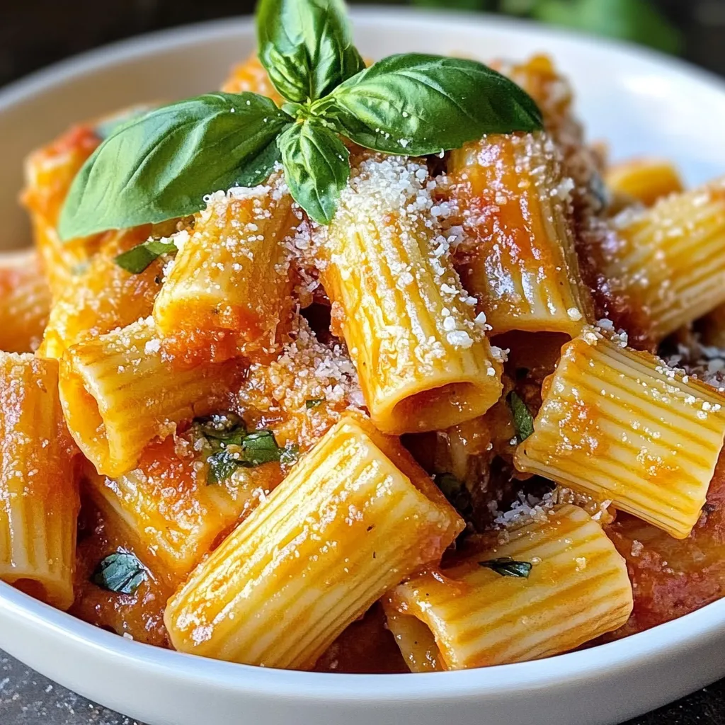 For a rich and tasty Pasta alla Sorrentina, gather these main ingredients: - 300g rigatoni or any tubular pasta - 400g canned San Marzano tomatoes, crushed - 2 tablespoons extra virgin olive oil - 2 cloves garlic, minced - 1 teaspoon sugar - Salt and pepper to taste - 200g fresh mozzarella, diced - 50g grated Parmigiano-Reggiano cheese - Fresh basil leaves for garnish These ingredients create a flavorful dish that brings Italy to your table. You can make this dish your own with some optional ingredients: - Add red pepper flakes for heat. - Mix in sautéed vegetables like zucchini or bell peppers. - Use a splash of white wine for depth. Feel free to swap the pasta type. Penne or fusilli also work well. Cheese plays a big role in this dish's flavor. I recommend: - Fresh mozzarella for creaminess. - Parmigiano-Reggiano for a salty kick. - Try burrata for an extra creamy touch. Using a mix of cheeses can elevate this dish further. {{ingredient_image_1}} Start by filling a large pot with water. Add a generous amount of salt to the water. Bring the water to a boil. Once boiling, add 300g of rigatoni. Cook it until it is al dente, following the package instructions. This usually takes about 10-12 minutes. Once cooked, save about 1 cup of pasta water. Drain the rest of the pasta and set it aside. In a large skillet, pour in 2 tablespoons of extra virgin olive oil. Heat it over medium heat. Next, add 2 cloves of minced garlic. Sauté the garlic for about 30 seconds. Keep an eye on it, so it doesn’t burn. Now, add 400g of crushed San Marzano tomatoes. Mix in 1 teaspoon of sugar, along with salt and pepper to taste. Let the sauce simmer for about 15 minutes. This will help it thicken and blend the flavors nicely. Once the sauce is ready, add the drained pasta to the skillet. Mix it well to coat all the pasta with the sauce. If the sauce seems thick, add a bit of the reserved pasta water to loosen it up. Next, stir in 200g of diced fresh mozzarella and half of the 50g grated Parmigiano-Reggiano cheese. Allow the cheese to melt slightly. If you want a baked version, transfer the mixture to a greased baking dish. Sprinkle the remaining cheese on top. Bake in a preheated oven at 180°C (350°F) for 15-20 minutes. You want it to be golden and bubbly. Once done, serve your Pasta alla Sorrentina warm, and don’t forget to garnish it with fresh basil leaves for a lovely touch! To boost the taste of your Pasta alla Sorrentina, add fresh herbs. Basil is a must. It pairs well with tomatoes. You can also add oregano for a deeper flavor. Chop the herbs finely and mix them in right before serving. This will keep them fresh and vibrant. You can even sprinkle some on top for a nice look. Cooking the pasta just right is key. Always aim for al dente, which means firm but not hard. This helps the pasta hold up in the sauce. Be sure to taste a piece a minute or two before the time is up. If it’s slightly undercooked, it will finish cooking in the sauce. Remember to save some pasta water. It can help make your sauce creamy. If you want that golden, bubbly crust, baking is the way to go. Use a greased baking dish for easy serving. After mixing the pasta and sauce, top it with Parmigiano-Reggiano. Bake it at 180°C (350°F) for about 15 to 20 minutes. Keep an eye on it so it doesn’t burn. The goal is a crispy top and warm, melty cheese inside. Enjoy the wonderful smell that fills your kitchen! Pro Tips Use Fresh Ingredients: Opting for high-quality, fresh ingredients, especially San Marzano tomatoes and fresh mozzarella, will elevate the flavor of your dish significantly. Salt Your Pasta Water: Ensure your pasta water is well-salted, as this is your first chance to season the pasta itself, enhancing the overall dish. Control the Sauce Consistency: If your sauce becomes too thick, gradually add the reserved pasta water until you reach your desired consistency. Experiment with Herbs: While fresh basil is traditional, feel free to experiment with other herbs like oregano or thyme for a different flavor profile. {{image_2}} You can easily make Pasta alla Sorrentina vegetarian. Simply skip the cheese or use plant-based cheese. You can add more veggies, too. Spinach, zucchini, or bell peppers all work well. Just sauté them with the garlic before adding the tomatoes. This way, you keep the dish fresh and colorful. If you need gluten-free options, use gluten-free pasta. There are many brands that offer great choices. Look for rice, corn, or lentil pasta. They cook well and taste good. Just follow the package instructions for cooking times. The sauce will still be delicious! You can swap ingredients based on local favorites. For example, use fresh tomatoes instead of canned ones if they are in season. You can also try different cheeses. Pecorino Romano adds a nice, salty kick. If you want a spicy version, add crushed red pepper flakes to the sauce. Adjusting the recipe makes it your own! To store leftovers, let Pasta alla Sorrentina cool down first. Place it in an airtight container. Make sure the lid fits snugly to keep out air. Refrigerate within two hours of cooking. You can safely keep it for up to three days. Always label your container with the date. This helps you remember when you made it. Reheat your pasta on the stove for the best taste. Use low heat and add a splash of water or olive oil. Stir gently until it warms up. If you prefer the oven, preheat it to 180°C (350°F). Place the pasta in a baking dish and cover it with foil. Bake for about 15 minutes until it's hot. This keeps the cheese nice and melty. You can freeze Pasta alla Sorrentina if you want to save it for later. First, let it cool completely. Then, transfer it to a freezer-safe container. Make sure to leave some space at the top, as it may expand when frozen. Seal it tightly and label it with the date. You can freeze it for up to three months. To thaw, leave it in the fridge overnight before reheating. Pasta alla Sorrentina is a comforting Italian dish. It features pasta baked with tomatoes and cheese. This dish comes from Sorrento, a lovely town in Italy. The key ingredients include rigatoni, tomatoes, and mozzarella. The sauce is rich and flavorful, making each bite a delight. Yes, you can prepare Pasta alla Sorrentina ahead of time. Cook the pasta and make the sauce earlier in the day. Mix them together and store in the fridge. When you are ready to eat, simply bake it. This saves time and still tastes great. You can use any tubular pasta for this recipe. I recommend rigatoni or ziti. These shapes hold the sauce well. You can even try penne or cannelloni if you prefer. Just ensure the pasta is al dente for the best texture. To make a vegan version, swap the mozzarella for a plant-based cheese. You can also use nutritional yeast for a cheesy flavor. Ensure the pasta is egg-free for a fully vegan dish. The sauce with tomatoes and garlic remains the same. It will still be delicious! Pasta alla Sorrentina is a delightful dish full of flavor. We covered ingredients, cooking steps, and tips for the best texture. You learned about variations to fit your needs and how to store leftovers properly. Enjoy experimenting with optional ingredients to make this dish your own. Whether baking or cooking on the stove, this pasta will impress your family. Try different cheeses and herbs to personalize your meal. Now, you can confidently make Pasta alla Sorrentina anytime you like!