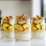 For a tasty bowl of apple pie overnight oats, gather these main ingredients: - 1 cup rolled oats - 1 cup unsweetened almond milk (or other milk of choice) - 1 medium apple, diced (I love using Fuji or Honeycrisp) - 1 tablespoon chia seeds - 1 teaspoon cinnamon - 1 tablespoon maple syrup (or honey) - 1/2 teaspoon vanilla extract These ingredients come together to create a creamy, sweet base that tastes like dessert. You can make your oats even better with these optional toppings: - 1/4 cup chopped walnuts or pecans - A pinch of nutmeg Adding these nuts gives a nice crunch. You can also use extra diced apples or a sprinkle of cinnamon on top for added flavor. If you want to switch things up, consider these substitutions: - Use oat milk or coconut milk instead of almond milk for a different taste. - Swap maple syrup for agave nectar if you prefer. - Try a different fruit like pears or berries for a fresh twist. These swaps can help you customize the dish to your liking while keeping it delicious. First, gather your dry ingredients. In a medium bowl, combine: - 1 cup rolled oats - 1 tablespoon chia seeds - 1 teaspoon cinnamon - A pinch of nutmeg (if you like) Mix these well. This blend creates the base of your oats. The oats give texture while the chia seeds add fiber. Cinnamon and nutmeg bring that warm, cozy flavor you want in apple pie. Next, it's time for the wet ingredients. In a separate bowl, whisk together: - 1 cup unsweetened almond milk (or any milk you like) - 1 tablespoon maple syrup (or honey) - 1/2 teaspoon vanilla extract Mix these until they are well combined. The almond milk is creamy, while maple syrup adds sweetness. Vanilla enhances the flavor, making it even better. Now, pour the wet mixture over the dry ingredients. Stir until everything is mixed well. Then fold in: - 1 medium apple, diced (Fuji or Honeycrisp works best) - 1/4 cup chopped walnuts or pecans (optional) Make sure the apple and nuts are spread evenly. Transfer this mixture into jars or containers. Seal them and place in the fridge. Let them chill overnight or for at least 6-8 hours. This allows the oats to soak and become soft. In the morning, stir the oats. If you want them creamier, add more almond milk. Top with extra apples and a sprinkle of cinnamon before serving. Enjoy your tasty breakfast! To get creamier oats, use more milk. Start with one cup but feel free to add more. If you want a thicker texture, use less milk. Stir the oats well before serving. This helps distribute the liquid evenly. If they seem too thick in the morning, add a splash of almond milk. This will make your oats smooth and rich. Store the oats in sealed jars. They last up to five days in the fridge. This makes them great for meal prep. When you are ready to eat, just stir them. If cold oats are not your thing, heat them in the microwave. Use a microwave-safe bowl and cover it. Heat in 30-second bursts until warm. Stir well to avoid hot spots. Pair your apple pie oats with yogurt for more protein. You can also add a side of fruit. Slices of banana or berries work well. A scoop of nut butter can boost flavor too. This adds healthy fats and keeps you full. A cup of tea or coffee is a nice touch alongside your oats. {{image_2}} You can switch up the fruit in your oats. Try using pears for a different taste. Bananas add creaminess and sweetness, while berries bring a burst of flavor. You can even mix fruits together. Feel free to get creative! To make this recipe vegan, use plant-based milk and maple syrup. Avoid honey if you want it fully vegan. For gluten-free oats, check that your oats are certified gluten-free. This makes the dish safe for those with gluten sensitivities. Love pumpkin spice? Add pumpkin puree and spices like ginger and cloves! Want chocolate? Mix in cocoa powder or dark chocolate chips. You can also add a touch of peanut butter for a nutty twist. Each variation can make your oats taste like a new dish! Apple pie overnight oats stay fresh in the fridge for up to five days. Store them in a sealed container to keep them tasty. The oats absorb the milk and flavors over time. This makes them even better after a day or two. Just check for any signs of spoilage before eating. You can freeze apple pie overnight oats for up to three months. To freeze, use airtight containers or freezer bags. Leave some space in the container for expansion. When ready to eat, thaw them overnight in the fridge. You can also heat them up in the microwave for a warm treat. Use glass jars or BPA-free plastic containers for the best results. Glass jars show off the pretty layers and are easy to clean. Choose containers that seal tightly to keep the oats fresh. If you like, use smaller jars for single servings. This makes grabbing breakfast a breeze! Yes, you can use instant oats. Instant oats cook faster and absorb liquid quickly. This means your oats may be softer and less chewy. If you prefer a creamier texture, instant oats work well. Just remember to adjust the liquid slightly, as they absorb more. To reduce sugar, you can skip the maple syrup or honey. You can also use fresh fruit for sweetness. Try adding ripe bananas or a bit of unsweetened applesauce. These options add flavor without extra sugar. Always taste as you go to find your perfect balance. Yes, you can easily scale the recipe. Just multiply each ingredient by the number of servings you need. Make sure to use a larger bowl to mix everything. Store the extra oats in separate jars. This way, you have a quick breakfast ready for the week! Apple pie overnight oats are a tasty and fun way to start your day. We covered key ingredients, preparation steps, and various tips to make them even better. You can swap ingredients, explore flavors, and adjust for dietary needs. These oats store well in the fridge and can also freeze nicely. Try new fruits and toppings to make them your own. Enjoy a quick breakfast that tastes great and satisfies your cravings!