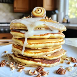 To make these Cinnamon Roll Pancakes, you need: - 1 cup all-purpose flour - 2 tablespoons granulated sugar - 2 teaspoons baking powder - 1/2 teaspoon baking soda - 1/4 teaspoon salt - 1 cup buttermilk - 1 large egg - 2 tablespoons unsalted butter, melted - 1 teaspoon vanilla extract These ingredients form the base of your pancake batter. The buttermilk gives your pancakes a rich flavor and a soft texture. For the sweet cinnamon swirl, gather these: - 1/4 cup brown sugar, packed - 1 tablespoon ground cinnamon - 2 tablespoons unsalted butter, softened This swirl adds a lovely, sweet flavor to each pancake. The brown sugar and cinnamon mix perfectly, creating that classic cinnamon roll taste. To top your pancakes, prepare this glaze: - 4 oz cream cheese, softened - 1/2 cup powdered sugar - 1 tablespoon milk - 1 teaspoon vanilla extract The cream cheese glaze makes the pancakes extra special. It’s smooth and sweet, perfect for drizzling over the warm pancakes. To make the cinnamon swirl, start by mixing brown sugar and cinnamon in a small bowl. This blend gives your pancakes that sweet, spiced flavor. Next, add the softened butter to the mix. Stir until it forms a smooth paste. Once ready, transfer this mixture to a small piping bag or a zip-top bag. Seal it tightly and set it aside for later use. Now, let’s create the pancake batter. In a large mixing bowl, whisk together the flour, granulated sugar, baking powder, baking soda, and salt. In another bowl, mix the buttermilk, egg, melted butter, and vanilla extract until smooth. Pour the wet ingredients into the dry ones. Stir gently until just combined. Be careful not to overmix. This keeps your pancakes light and fluffy. Heat a non-stick skillet or griddle over medium heat. Lightly grease it with cooking spray or a bit of butter. Pour 1/4 cup of pancake batter onto the skillet. Before the batter sets, creatively squeeze a spiral of the cinnamon swirl mixture over the pancake. This adds a fun twist! Cook until bubbles form on the surface, about 2-3 minutes. Flip the pancake and cook for another 1-2 minutes until golden brown. Repeat this step with the remaining batter. While the pancakes cook, prepare the cream cheese glaze. In a bowl, mix softened cream cheese with powdered sugar. Add milk and vanilla extract, then whisk until smooth. If the glaze is too thick, add a little more milk. You want it to be drizzle-friendly for your pancakes! Once all the pancakes are cooked, stack them high on a plate. Drizzle the cream cheese glaze on top. For an extra touch, sprinkle with chopped pecans or walnuts. You can also serve fresh fruit on the side for color and freshness. Enjoy this delightful breakfast treat! To get soft, fluffy pancakes, use fresh ingredients. Fresh baking powder helps the pancakes rise well. Mix your dry and wet ingredients gently. Overmixing can make them tough. A few lumps in the batter are okay. Let the batter rest for a few minutes before cooking. This helps the gluten relax and gives better texture. Make your cinnamon swirl special by playing with designs. You can use a piping bag or a zip-top bag with the corner cut off. Try zig-zags, spirals, or even hearts! The key is to add the swirl quickly before the batter sets. This will create beautiful patterns when you flip the pancakes. Don’t worry if they aren’t perfect; each pancake will be unique. Your cream cheese glaze should be smooth and easy to drizzle. If it’s too thick, add a tiny bit of milk. Keep mixing until you reach the right consistency. If it’s too runny, add more powdered sugar. The glaze should be sweet but not overpowering. Adjust it to your taste for the perfect topping on your pancakes. {{image_2}} You can make cinnamon roll pancakes even better by adding fruits or nuts. Fresh berries add sweetness and color. Blueberries or sliced strawberries work well. For a crunch, try chopped nuts like pecans or walnuts. Simply fold these into the pancake batter before cooking. This makes each bite a tasty surprise. If you're gluten-free, you can still enjoy these pancakes. Swap all-purpose flour for a gluten-free blend. Many blends work well in pancakes. Just ensure you check the package for the right measurements. You might need to add a bit more liquid to the batter. This keeps the pancakes from becoming dry. To make these pancakes vegan, substitute a few key ingredients. Use plant-based milk instead of buttermilk. You can mix vinegar with non-dairy milk to create a similar effect. Replace the egg with a flax egg or applesauce. For butter, use coconut oil or a vegan butter alternative. These changes keep the flavors rich and delicious. If you have leftover pancakes, store them in the fridge. Place them in an airtight container. This keeps them fresh for up to three days. To freeze pancakes, layer them with parchment paper. This prevents sticking. Put them in a freezer-safe bag or container. They can last up to two months in the freezer. To reheat pancakes, use the microwave or stovetop. For the microwave, heat them for about 20-30 seconds. If using the stovetop, warm them on low heat for a few minutes. This keeps them soft and tasty. Enjoy your pancakes warm with your favorite toppings! Cinnamon roll pancakes are a fun twist on classic pancakes. They combine the flavors of cinnamon rolls with the fluffy texture of pancakes. Each pancake has a sweet cinnamon swirl inside. Topping them with cream cheese glaze makes them even more delicious. They are perfect for breakfast or brunch. Yes, you can make the batter ahead of time. Just mix the dry and wet ingredients separately. Keep them in the fridge for up to 24 hours. When you’re ready to cook, combine the mixtures and stir gently. This helps you save time in the morning. You can tell pancakes are done when bubbles form on the surface. This usually takes about 2-3 minutes. After flipping, cook them until they turn golden brown, which takes another 1-2 minutes. The edges should look set, and the middle should feel firm but soft. Yes, you can use regular milk instead of buttermilk. If you want to mimic buttermilk, add a tablespoon of vinegar or lemon juice to the milk. Let it sit for five minutes. This will give your pancakes a nice tangy flavor and help them rise. Many toppings go well with cinnamon roll pancakes. Here are some tasty options: - Fresh berries - Sliced bananas - Chopped nuts like pecans or walnuts - Maple syrup - Whipped cream - Additional cream cheese glaze Feel free to mix and match these toppings for a fun breakfast! This blog covered everything you need to make delicious cinnamon roll pancakes. We discussed ingredients, step-by-step instructions, and tips for the best texture. I shared fun ways to customize your pancakes and how to store leftovers. Remember, these pancakes can bring joy to any breakfast table. With your newfound skills and creativity, enjoy making this tasty treat for everyone. Happy cooking!