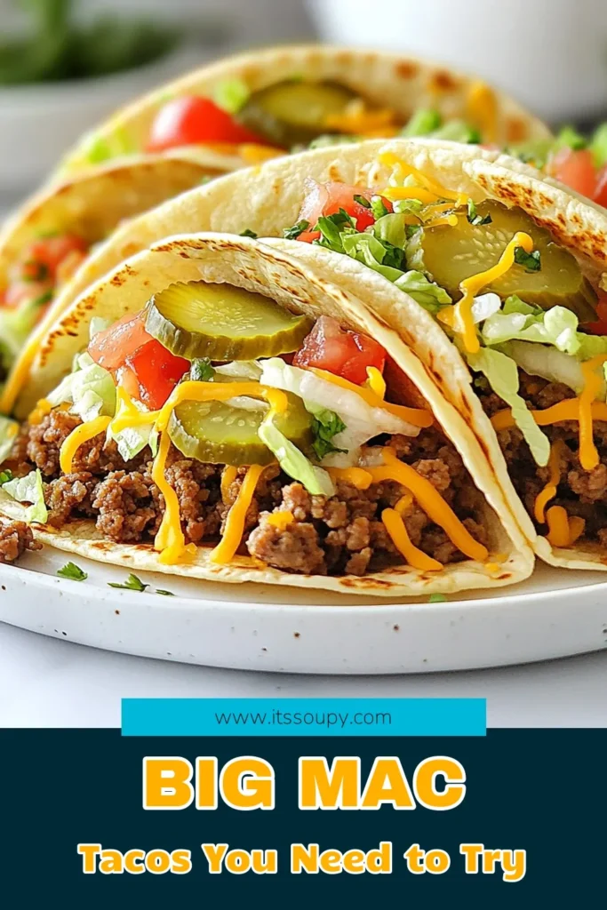 Indulge in the ultimate comfort food with these Big Mac Smash Tacos! This quick taco recipe features delicious smashed beef tacos seasoned to perfection, all nestled in crispy taco shells. Top them off with fresh lettuce, tomatoes, and a delectable special sauce for a mouthwatering twist on a classic. Perfect for weeknight dinners or gatherings! Try this Big Mac tacos recipe today and elevate your taco night! #BigMacTacos #SmashedBeefTacos #SpecialSauceTacos #CrispyTacoShellRecipe