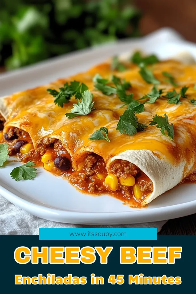 Discover the deliciousness of Cheesy Ground Beef Enchiladas, your new favorite Easy Enchiladas Recipe! Packed with flavor, this dish combines ground beef, cheddar cheese, and hearty beans for a perfect weeknight dinner. Ready in just 45 minutes, these Cheddar Cheese Enchiladas will become a staple in your kitchen. Don't miss out on these flavorful Ground Beef Dinner Ideas! Save and share this Homemade Enchiladas with Beans recipe today! #Enchiladas #GroundBeef #CheesyRecipe #EasyDinnerIdeas