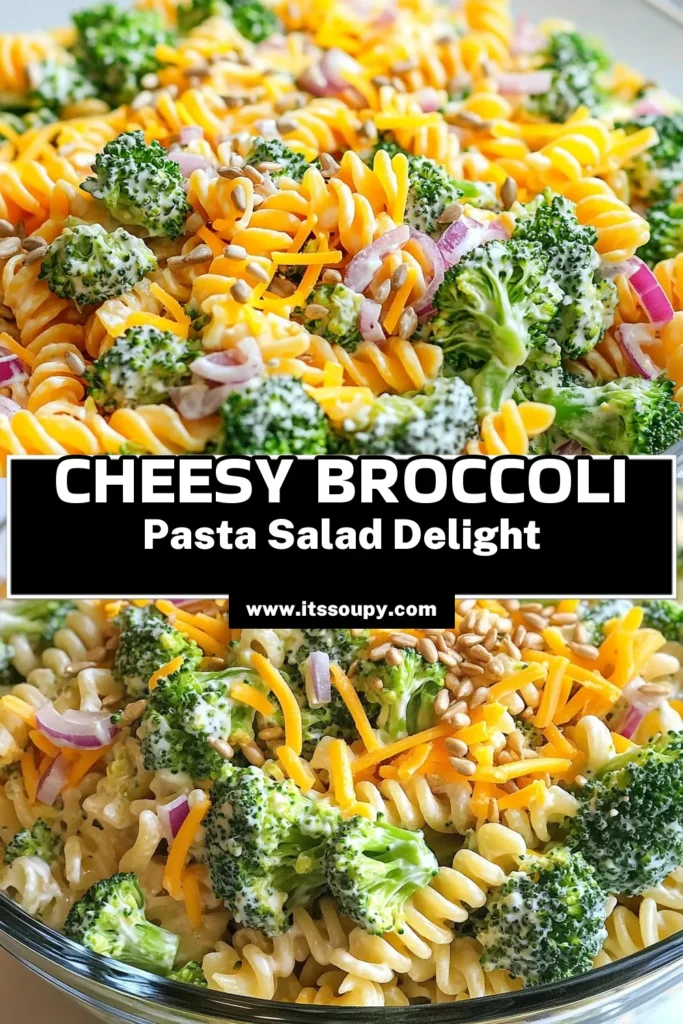 Looking for a refreshing and delicious dish? Try this Cheesy Broccoli Pasta Salad! This easy pasta salad recipe features vibrant broccoli florets and creamy cheddar cheese, making it the perfect cold broccoli salad for any occasion. Perfect as a side or main, this Cheddar Cheese Pasta Salad is a must-try! Don't miss out on this flavorful dish; save the recipe for later! #CheesyBroccoliPastaSalad #PastaSalad #EasyRecipes #BroccoliFloretRecipes