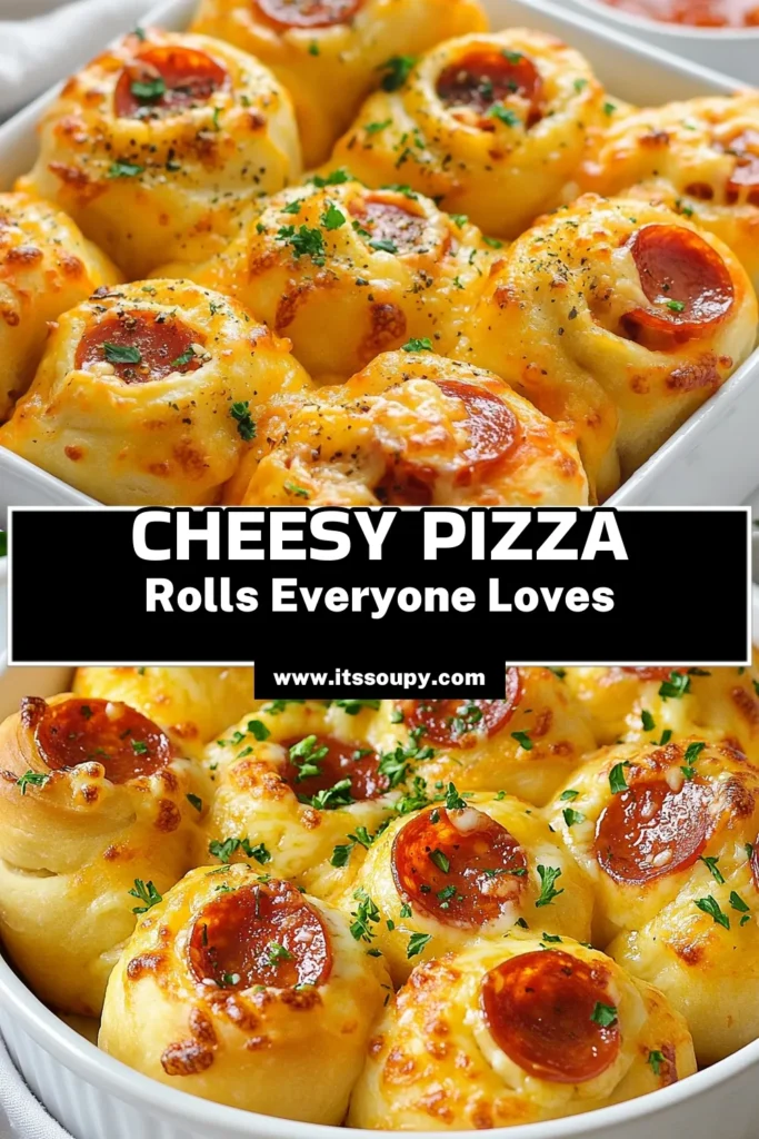 Indulge in these irresistible Cheesy Pizza Rolls with our Pull Apart Pizza Rolls Recipe! Perfect as an Easy Pizza Appetizer, these Homemade Pizza Dough Snacks will delight everyone. Filled with mozzarella and pepperoni, each roll is bursting with flavor. Serve them warm with marinara for dipping. Try this simple recipe today and impress your guests! Save it for your next gathering! #CheesyPizzaRolls #EasyPizzaAppetizer #PullApartPizzaRolls #HomemadePizzaDoughSnacks