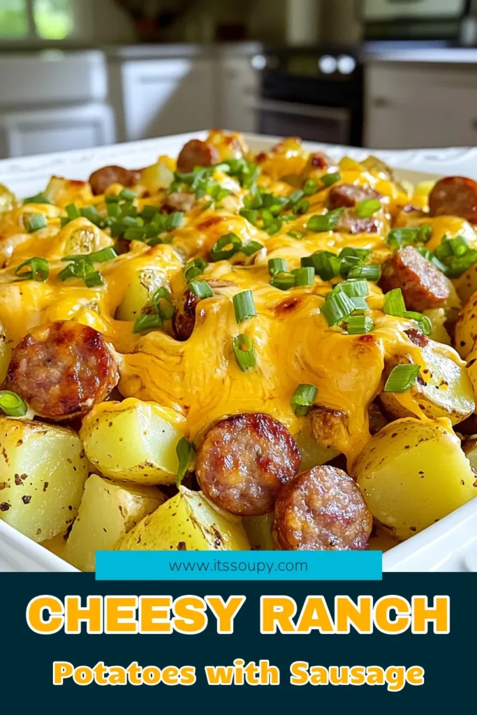 Indulge in the deliciousness of Cheesy Ranch Potatoes with Smoked Sausage that will elevate your dinner game! This easy recipe combines tender potatoes, savory smoked sausage, and melted cheddar cheese drizzled with creamy ranch dressing for a dish everyone will love. Perfect for busy weeknights or gatherings. Ready to make your taste buds dance? Click through for the full recipe and try it tonight! #CheesyRanchPotatoes #SmokedSausage #EasyRecipes #DinnerIdeas