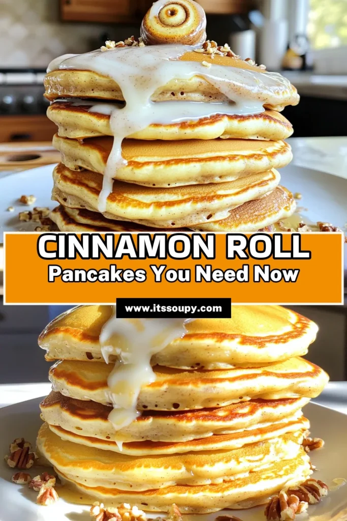 Indulge in the ultimate breakfast treat with these Cinnamon Roll Pancakes! Fluffy pancakes swirl with a sweet cinnamon filling and are topped with a creamy glaze, making them perfect for a cozy morning. Learn how to create these delicious stacks with simple ingredients in just 30 minutes. Click through for the full recipe and elevate your brunch game today! #CinnamonRollPancakes #BreakfastRecipe #BrunchIdeas #SweetTreats