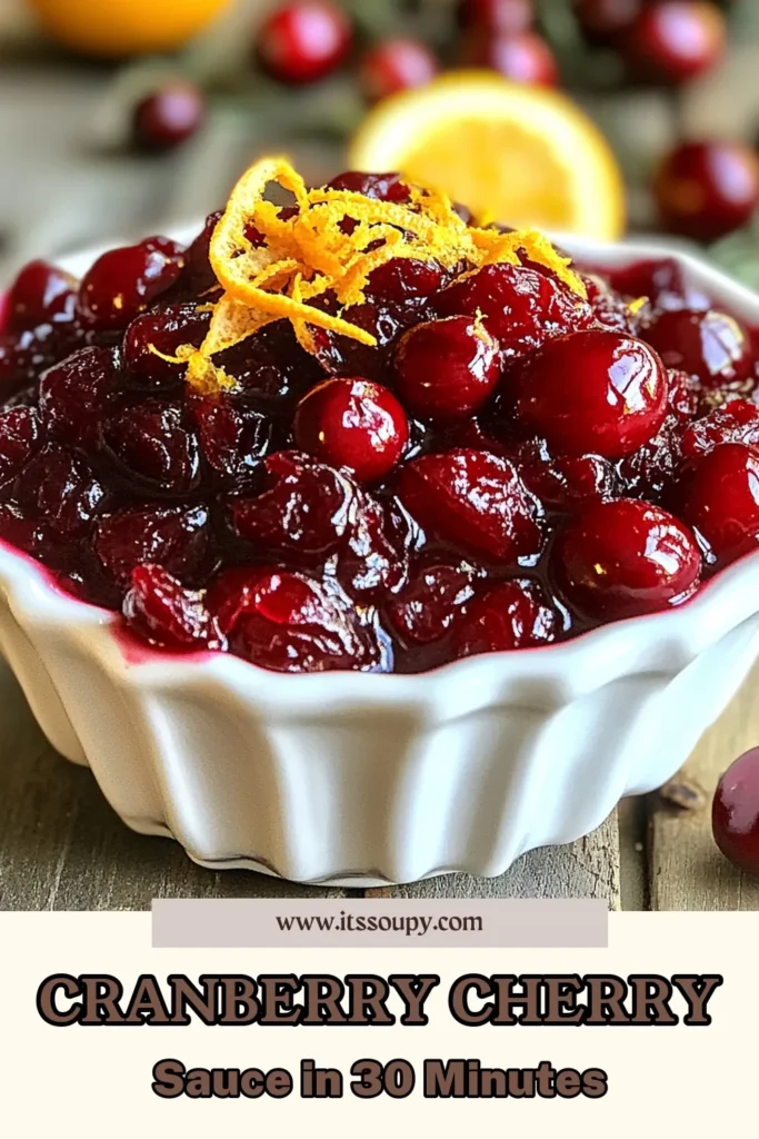 Discover the perfect blend of tart and sweet with this delicious Cranberry Cherry Sauce recipe. This homemade fruit sauce combines fresh cranberries and dried cherries for a delightful addition to your holiday table. Easy to make, this holiday sauce recipe enhances any meal. Impress your guests with this simple yet flavorful sauce! Save this easy cranberry recipe now and elevate your festive feasts! #CranberrySauce #HolidayRecipes #EasyRecipes #FruitSauce
