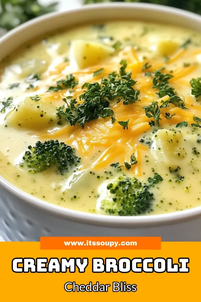 Indulge in this creamy velvety broccoli cheddar soup that’s not just delicious but also healthy! This easy broccoli soup combines fresh broccoli florets with sharp cheddar cheese, making it the ultimate comfort dish. Perfect as a nourishing meal or a warm starter, this velvety soup recipe is sure to please. Ready to savor a bowl of homemade goodness? Click to discover the full recipe! #BroccoliCheddarSoup #CreamyVegetableSoup #EasyBroccoliSoup #HealthyCheddarSoup