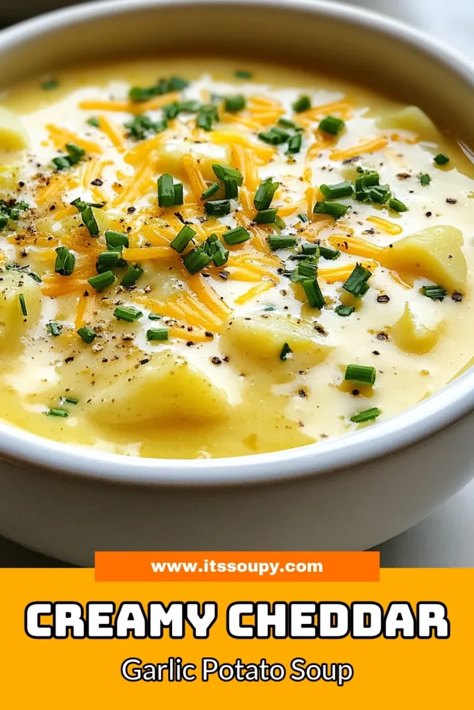 Warm up with a delicious bowl of cheddar garlic herb potato soup! This creamy potato soup recipe is made with Yukon Gold potatoes, perfect for a vegetarian twist. Enjoy an easy potato soup with cheese that’s rich in flavor and comfort. Follow this simple recipe to create a delightful dish that your family will love. Perfect for chilly days! Save this recipe and give it a try! #PotatoSoup #VegetarianRecipes #CheddarSoup #ComfortFood