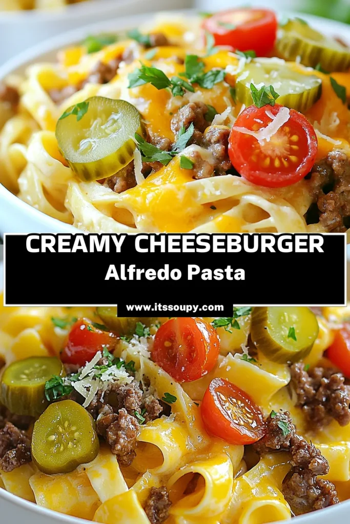 Indulge in this delicious loaded cheeseburger Alfredo pasta that combines creamy pasta dishes with a hearty twist! This Alfredo pasta recipe features fettuccine with ground beef, making it a perfect choice for quick dinner recipes. In just 30 minutes, you can enjoy a meal that’s both comforting and satisfying. Click to discover the full recipe and elevate your weeknight dinners! #LoadedCheeseburgerPasta #AlfredoPastaRecipe #CreamyPastaDishes #QuickDinnerRecipes