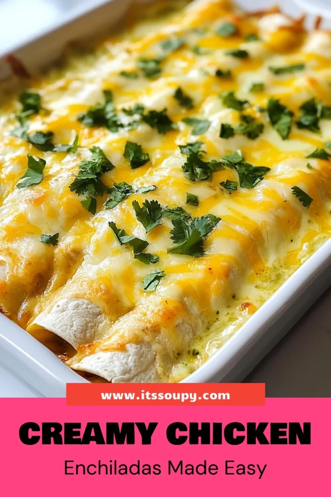 Discover the ultimate creamy comfort with these Creamy White Chicken Enchiladas! This Easy Chicken Enchiladas Recipe combines tender shredded chicken with cream cheese and Monterey Jack cheese, all wrapped in flour tortillas and topped with a delicious Green Enchilada Sauce Recipe. Perfect for busy weeknights, these Chicken Enchiladas with Cream Cheese are a must-try. Save this recipe for a delicious dinner soon! #CreamyWhiteChickenEnchiladas #EasyChickenEnchiladas #MontereyJackCheese #GreenEnchiladaSauce