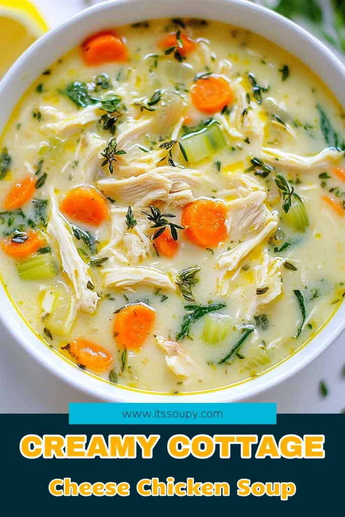 Indulge in this delicious Cottage Cheese Chicken Soup, the ultimate healthy chicken soup recipe! Packed with shredded chicken, creamy cottage cheese, and nutritious spinach, it’s an easy chicken soup with cottage cheese that satisfies your cravings. Perfect for a quick meal, this creamy chicken soup recipe is ready in just 30 minutes. Try it today and enjoy a bowl of warmth! Save this recipe for later! #CottageCheeseChickenSoup #HealthyRecipes #ChickenSoup #EasyRecipes