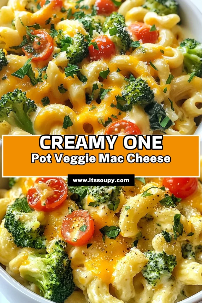 Discover the ultimate One-Pot Veggie Mac and Cheese that's perfect for a quick, healthy dinner! This Easy Vegetarian Pasta Recipe combines creamy mac and cheese with vegetables like broccoli and spinach for a delicious twist. In just 20 minutes, you can whip up this Quick Macaroni and Cheese Dish that the whole family will love. Try this Healthy One-Pot Dinner Recipe today and enjoy every bite! Save this recipe for later! #VeggieMacAndCheese #EasyPastaRecipe #HealthyDinner #OnePotMeal