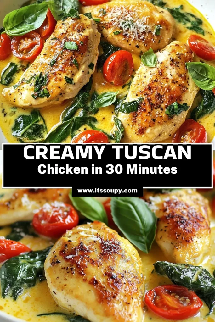 Discover this delectable Tuscan chicken skillet that's perfect for an easy chicken dinner! Our creamy Tuscan chicken recipe features tender chicken with spinach and tomatoes, making it a satisfying Italian chicken skillet recipe. Ready in just 30 minutes, this dish is not only delicious but also low carb. Try it tonight and elevate your dinner game! Save this recipe for a quick weeknight meal. #TuscanChickenSkillet #CreamyChicken #EasyDinner #ItalianRecipes