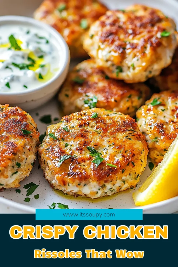 Discover the joy of making savory chicken rissoles with this easy recipe! These homemade chicken patties are perfect as easy chicken appetizers for any gathering. Made with ground chicken, Parmesan cheese, and fresh herbs, they’re flavorful and satisfying. In just 25 minutes, you can whip up delicious Parmesan chicken rissoles that will impress your friends and family. Save this recipe for a quick and tasty meal! #ChickenRissoles #GroundChickenRecipes #EasyAppetizers #HomemadePatties