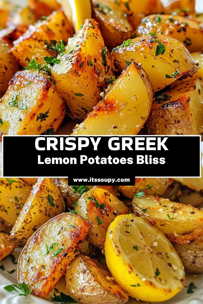 Discover the deliciousness of Crispy Greek Lemon Potatoes! This roasted lemon potatoes recipe features Yukon Gold potato wedges, drizzled with zesty lemon and infused with garlic and oregano for an easy Greek side dish that everyone will love. Perfectly crispy and bursting with flavor, these garlic oregano potatoes will be the star of your meal. Save this recipe and impress your guests! #GreekFood #PotatoRecipes #EasyRecipes #SideDishIdeas
