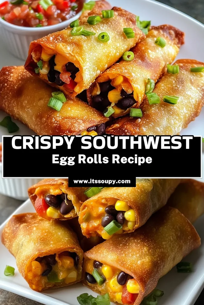 Discover the ultimate Southwest egg rolls recipe that’s perfect for any gathering! These vegetarian egg rolls are stuffed with cheesy black beans, corn, and spices, all wrapped in crispy tortilla rolls. This easy appetizer recipe comes together in just 30 minutes, making it a go-to for parties and game days. Create delicious bites that everyone will love—save this recipe now and impress your guests! #SouthwestEggRolls #VegetarianAppetizer #EasyRecipe #CrispyTortillaRolls