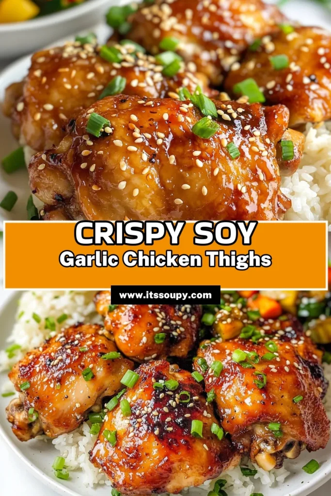 Discover an easy marinated chicken recipe with these Air Fryer Soy Garlic Chicken Thighs. This soy garlic chicken recipe features juicy, crispy chicken thighs that are perfect for a quick chicken dinner. Prepare a delicious meal in just under an hour! Don’t wait—try this tasty air fryer chicken thighs recipe today and impress your family! Save this pin for later! #AirFryerChickenThighs #CrispyChickenThighs #SoyGarlicChicken #QuickChickenDinner