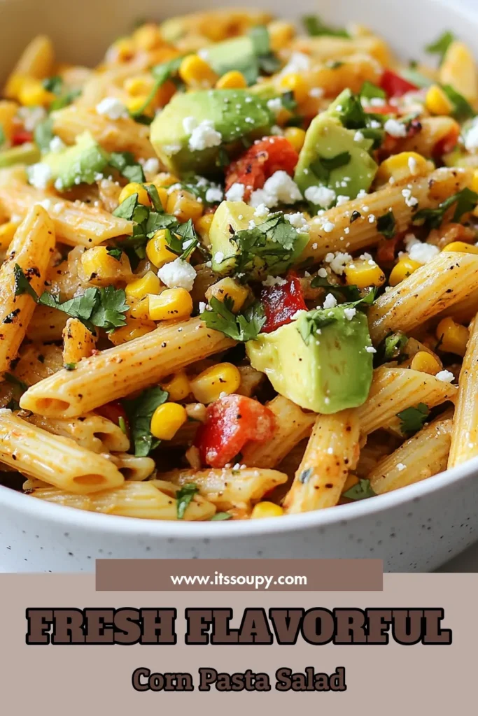 Looking for a refreshing dish this summer? Try this Healthy Street Corn Pasta Salad, a delicious and easy summer pasta salad! With whole wheat pasta, fresh corn, diced avocado, and vibrant vegetables, this healthy corn pasta salad is perfect for gatherings. It's a simple whole wheat pasta salad recipe that you can whip up in just 30 minutes. Don’t miss out on this avocado corn salad packed with flavor! Save this recipe now! #HealthyRecipes #SummerSalad #PastaSalad #VegetarianCooking