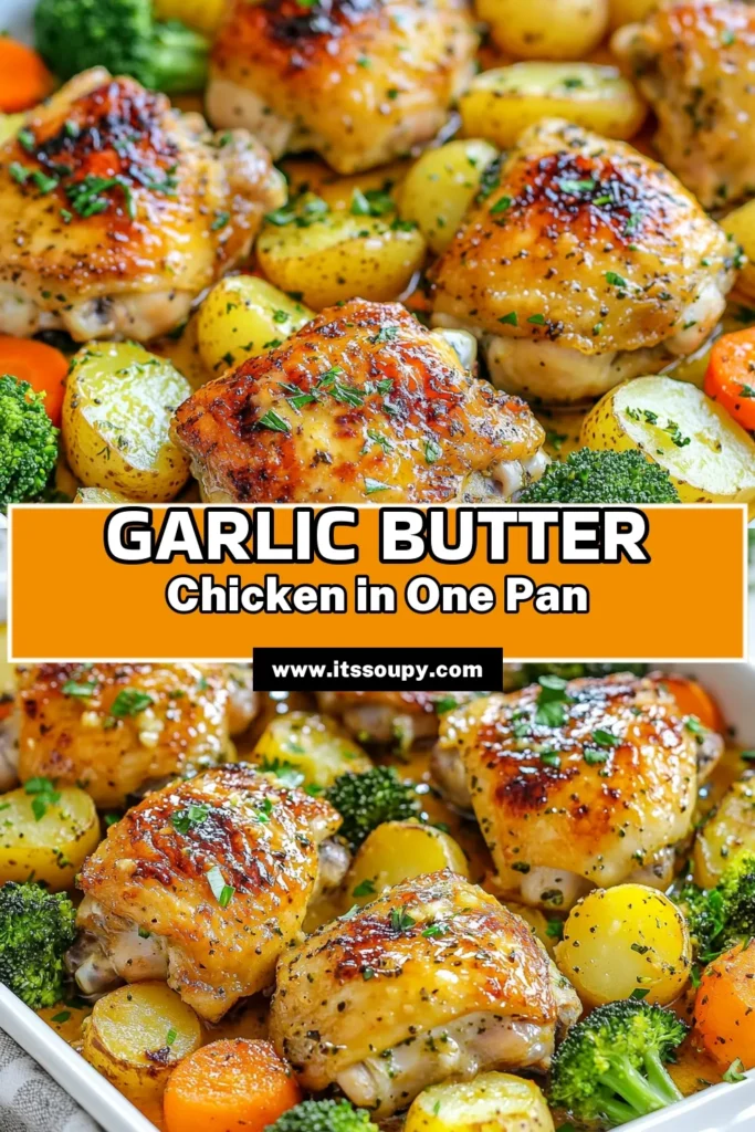 Looking for a delicious and healthy sheet pan chicken dinner? Try this easy one pan meal featuring garlic butter chicken and colorful vegetables! This garlic butter chicken recipe is packed with flavor and perfect for a quick weeknight dinner. Just toss everything on a sheet pan, bake, and enjoy tender baked chicken and vegetables. Save this healthy sheet pan recipe for your next meal idea! #SheetPanDinner #EasyMeals #HealthyRecipes #OnePanWonder