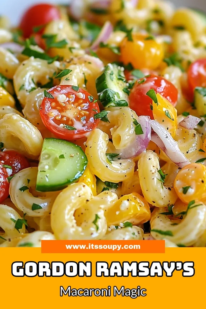 Discover Gordon Ramsay's macaroni salad, a gourmet macaroni salad recipe that elevates your picnic game! This creamy macaroni salad with feta is packed with fresh vegetables for a delicious, easy macaroni salad. Perfectly chilled, it's a must-try for any gathering. Don’t miss out on this delightful dish—save this recipe for your next meal! #GordonRamsay #MacaroniSalad #EasyRecipes #SummerSalads