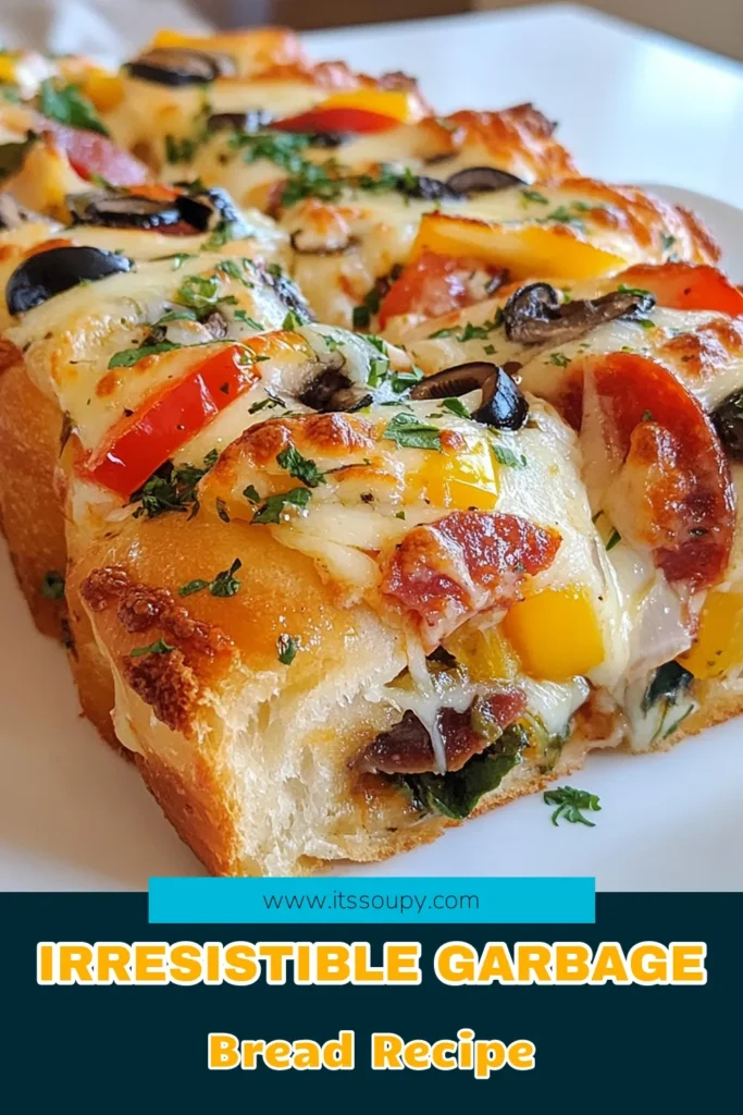 Discover the ultimate garbage bread recipe that combines pizza dough filling with a medley of vegetables, cheese, and pepperoni. This baked garbage bread is perfect for appetizers with vegetables and is an easy homemade bread that will wow your guests. Ideal for sharing, it’s a fantastic addition to any gathering! Try this delicious recipe today and enjoy a flavorful twist on traditional bread. Save it for later! #GarbageBread #PizzaDough #EasyHomemadeBread #AppetizersWithVegetables