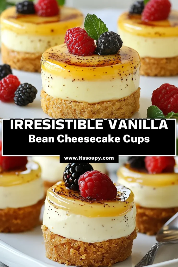 Indulge in the delightful flavors of Vanilla Bean Crème Brûlée Cheesecake Cups! This easy vanilla cheesecake recipe combines the richness of no-bake cheesecake cups with the elegant touch of crème brûlée. Perfect for individual servings, these vanilla bean cheesecake cups are an impressive addition to any dessert table. Get the recipe now and treat yourself to the ultimate sweet creation! #CheesecakeCups #VanillaDessert #NoBakeDessert #CrèmeBrûlée
