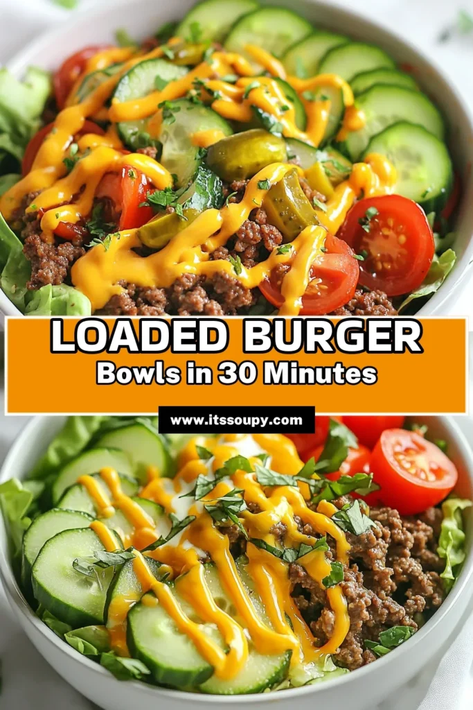 Discover the ultimate Loaded Burger Bowls recipe that transforms a classic favorite into a healthy meal! Packed with nutritious ingredients like quinoa and topped with fresh veggies, this easy dinner recipe is perfect for busy weeknights. Explore healthy burger bowl ideas that will impress your family and friends. Don't forget to customize with your ultimate burger bowl toppings! Save this recipe for your next dinner! #BurgerBowls #HealthyEating #EasyDinner #RecipeInspiration