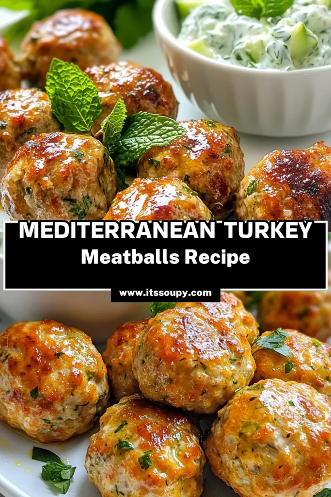 Discover the deliciousness of Mediterranean turkey meatballs with this easy turkey meatballs recipe! These healthy Mediterranean recipes are packed with flavors from fresh herbs and spices, paired perfectly with a creamy tzatziki sauce recipe. Perfect for meal prep or a family dinner, these ground turkey recipes will please everyone. Try your hand at these delightful meatballs today and elevate your cooking! Don’t forget to save! #MediterraneanRecipes #HealthyEating #TurkeyMeatballs #TzatzikiSauce