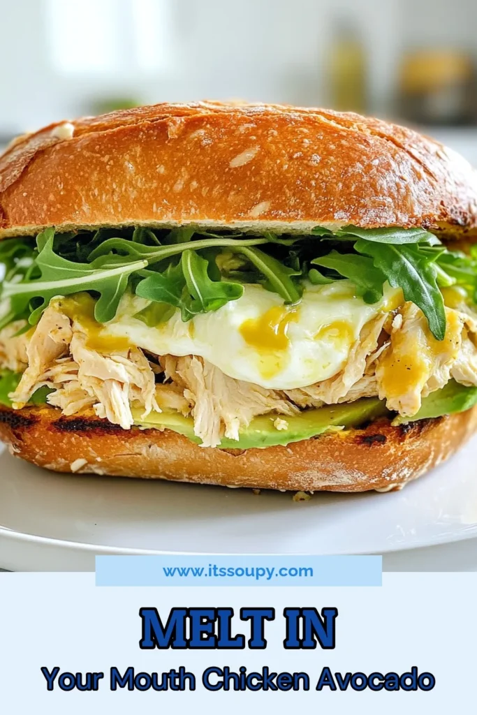 Looking for a delicious and healthy chicken sandwich recipe? Try this Chicken Avocado Melt Sandwich! Packed with shredded chicken, creamy avocado, and melted mozzarella on whole grain rolls, it's the perfect grilled chicken avocado melt for any meal. Easy to make, this chicken avocado sandwich is ideal for quick lunches. Don’t miss out on this whole grain chicken sandwich that everyone will love! Save this easy sandwich recipe for later! #ChickenAvocadoSandwich #HealthyEating #GrilledChickenMelt #EasyLunchIdeas