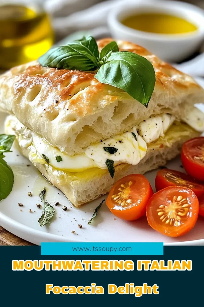 Discover the perfect Italian focaccia recipe with this homemade focaccia sandwich that’s sure to impress! This easy focaccia bread is a delightful base for classic Italian sandwiches, featuring layers of mozzarella and fresh basil. Make a delicious mozzarella basil focaccia that everyone will love! Ready in just under 2 hours, it's a fantastic addition to your meal plan. Save this recipe for your next cooking adventure! #Focaccia #ItalianRecipes #HomemadeSandwiches #EasyBread
