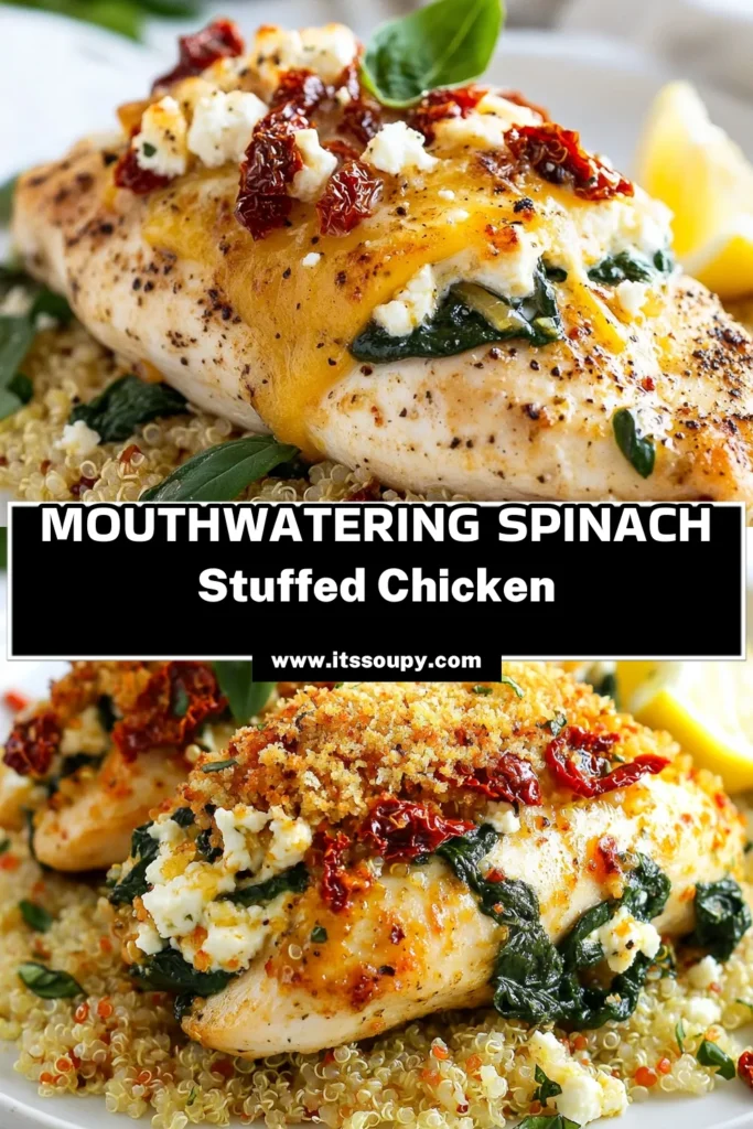 Discover this savory spinach stuffed chicken recipe that’s sure to impress! Our healthy chicken breast recipe combines fresh spinach, ricotta, and feta for a deliciously creamy filling. Perfect for dinner, this baked stuffed chicken is easy to make and packed with flavor. Enjoy a satisfying meal that’s both nutritious and delightful. Don’t miss out—save this stuffed chicken breast recipe for your next cooking adventure! #HealthyRecipes #ChickenDinner #StuffedChicken #SpinachRicotta