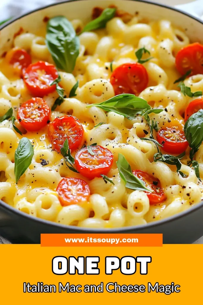 Savor the deliciousness of this One Pot Mac and Cheese recipe that brings an Italian twist to a family favorite! This creamy cheese pasta is perfect for busy weeknights and showcases easy pasta dishes at their finest. Dive into this One Pot Vegetarian Recipe filled with rich flavors from ricotta, mozzarella, and Parmesan. Get ready to impress with this Italian Mac and Cheese Recipe! Save for later and enjoy! #OnePotMacandCheese #ItalianMacandCheese #EasyPastaDishes #CreamyCheesePasta