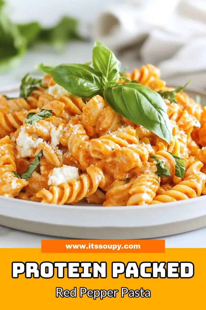 Enjoy a delicious and nutritious dinner with this High Protein Red Pepper Pasta! This whole grain pasta dish features a creamy roasted red pepper sauce recipe that is both easy to make and packed with flavor. Perfect for a healthy dinner, it combines high protein pasta, cottage cheese, and your choice of chicken or chickpeas. Try this delightful recipe tonight and elevate your meal prep game! Save this recipe for later! #HealthyDinnerRecipes #HighProteinPasta #RedPepperSauce #RoastedRedPepperPasta