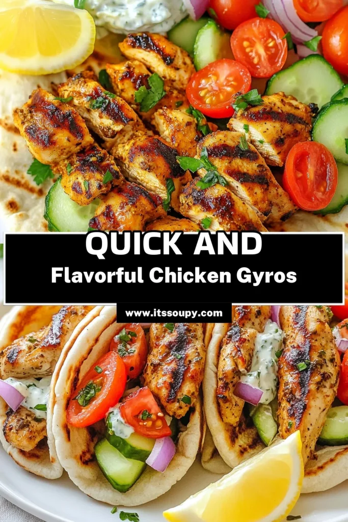 Craving a quick and delicious meal? Try this Fast Mediterranean Chicken Gyros recipe! Packed with flavor and made easy with grilled chicken gyros, fresh veggies, and homemade tzatziki sauce, these easy pita gyros are perfect for busy weeknights. In just 20 minutes, you’ll have a mouthwatering dish that’s sure to impress. Save this recipe for your next dinner and enjoy a taste of the Mediterranean! #MediterraneanChickenGyros #FastChickenGyrosRecipe #EasyPitaGyros #HomemadeTzatzikiSauce