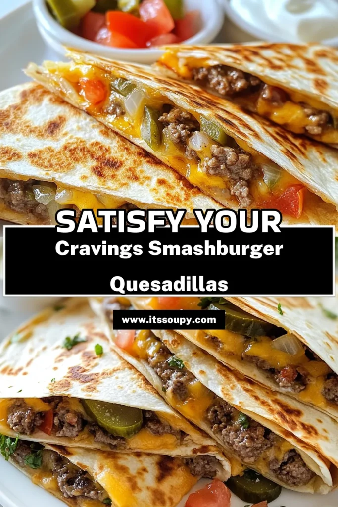 Indulge in these delicious smashburger quesadillas that combine the flavors of a classic burger with cheesy goodness. This easy quesadilla recipe features ground beef and melty cheese, making it the perfect weeknight meal. Follow our skillet quesadilla instructions for a quick dinner that everyone will love. Perfect for sharing or meal prepping! Save this cheesy beef quesadillas recipe for your next get-together. #SmashburgerQuesadillas #GroundBeefQuesadillaRecipe #EasyQuesadillaRecipe #CheesyBeefQuesadillas