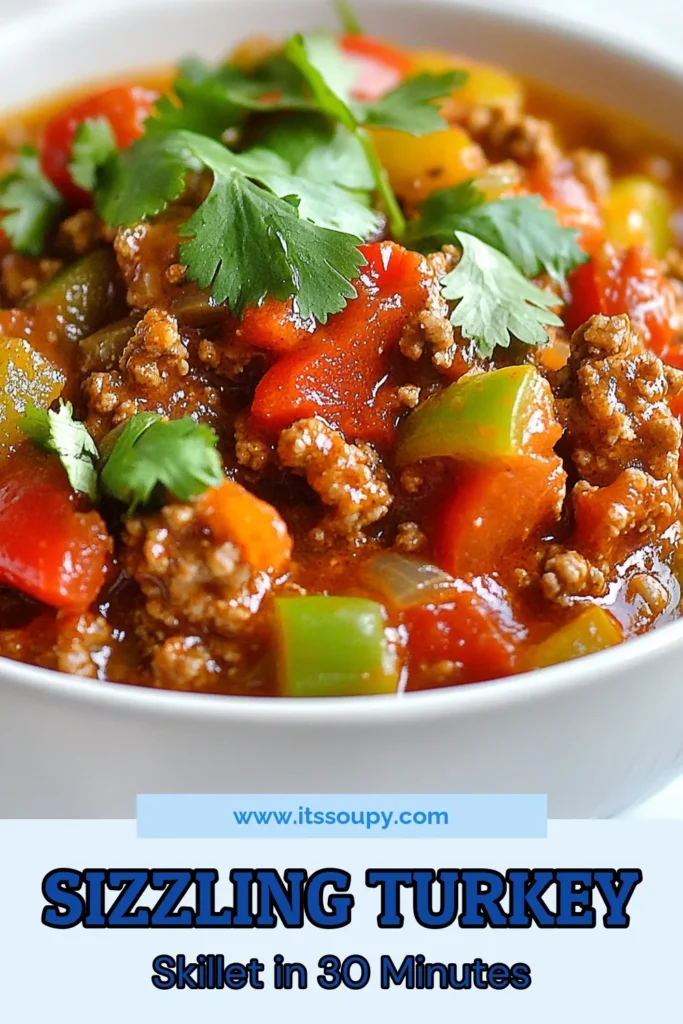 Looking for quick dinner ideas? Try this delicious Ground Turkey Pepper Skillet! Packed with ground turkey and vibrant bell peppers, it's a great option for healthy turkey dishes. This one-skillet meal is easy to whip up and perfect for busy weeknights. Enjoy the flavors of tomatoes and spices in just 30 minutes. Save this recipe for your go-to ground turkey recipes! #GroundTurkeyRecipes #SkilletMeals #QuickDinnerIdeas #BellPepperRecipes