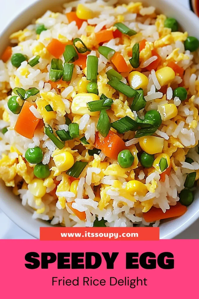 Discover the deliciousness of Minute Egg Fried Rice, a quick fried rice recipe that makes mealtime a breeze! This easy egg fried rice dish combines perfectly cooked jasmine rice with vibrant mixed vegetables and scrambled eggs, all ready in just 15 minutes. Elevate your dinner with this delightful vegetable fried rice recipe that’s perfect for busy nights. Save this recipe for your next meal! #EggFriedRice #QuickRecipes #JasmineRice #EasyCooking