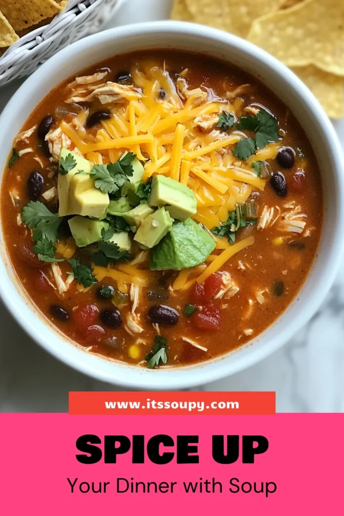 Looking for a comforting dish? Try this spicy chicken enchilada soup! This easy enchilada soup recipe combines tender chicken, black beans, and a creamy spicy soup base that's perfect for chilly nights. Serve it with crunchy tortilla chips for a delightful twist. Quick to make and bursting with flavor, this chicken soup with black beans is sure to be a hit with family and friends. Save it now and enjoy a bowl of deliciousness tonight! #ChickenEnchiladaSoup #EasyRecipes #ComfortFood #SpicySoup